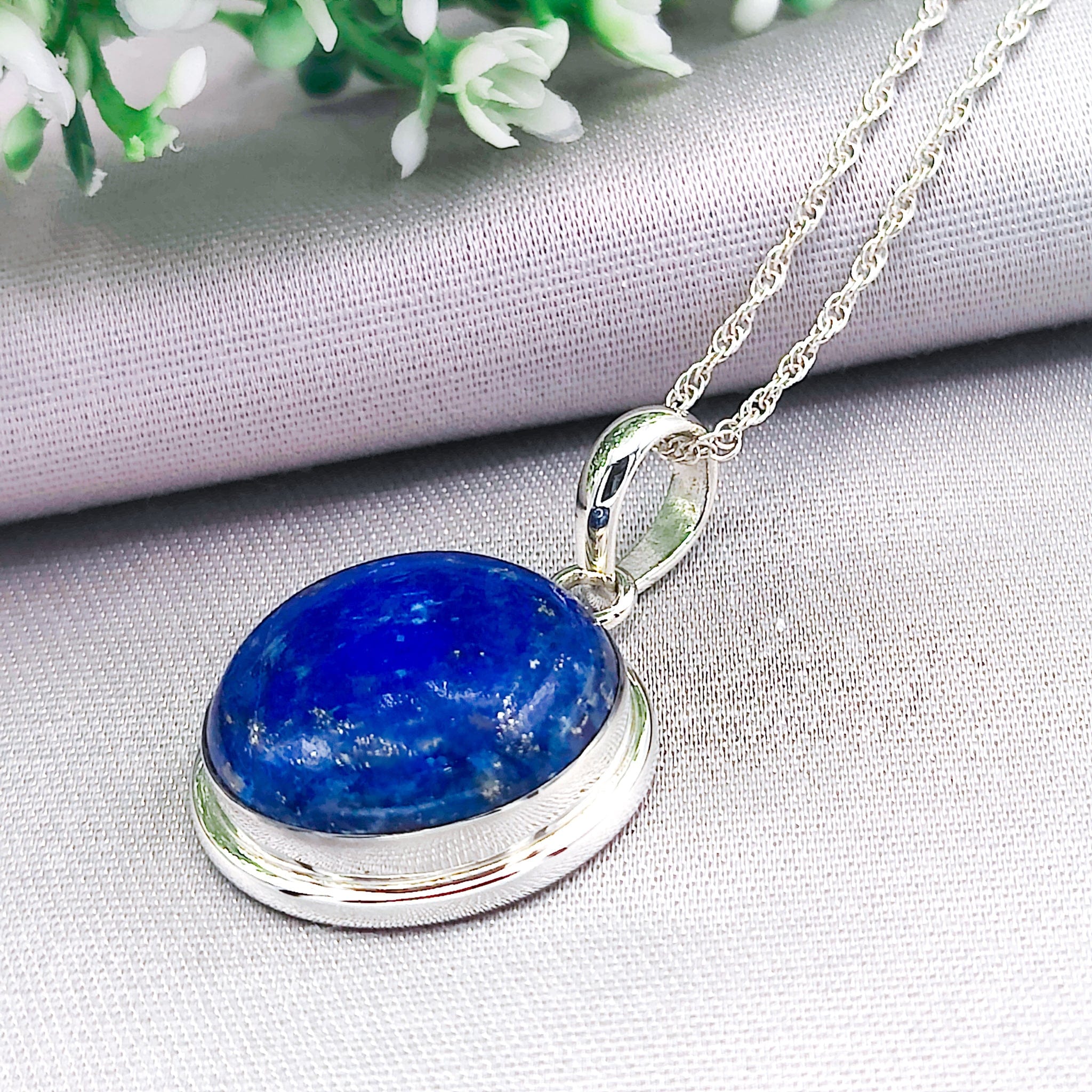 Hepburn and Hughes Lapis Lazuli Pendant | 20mm Circle | September Birthstone | Sterling Silver