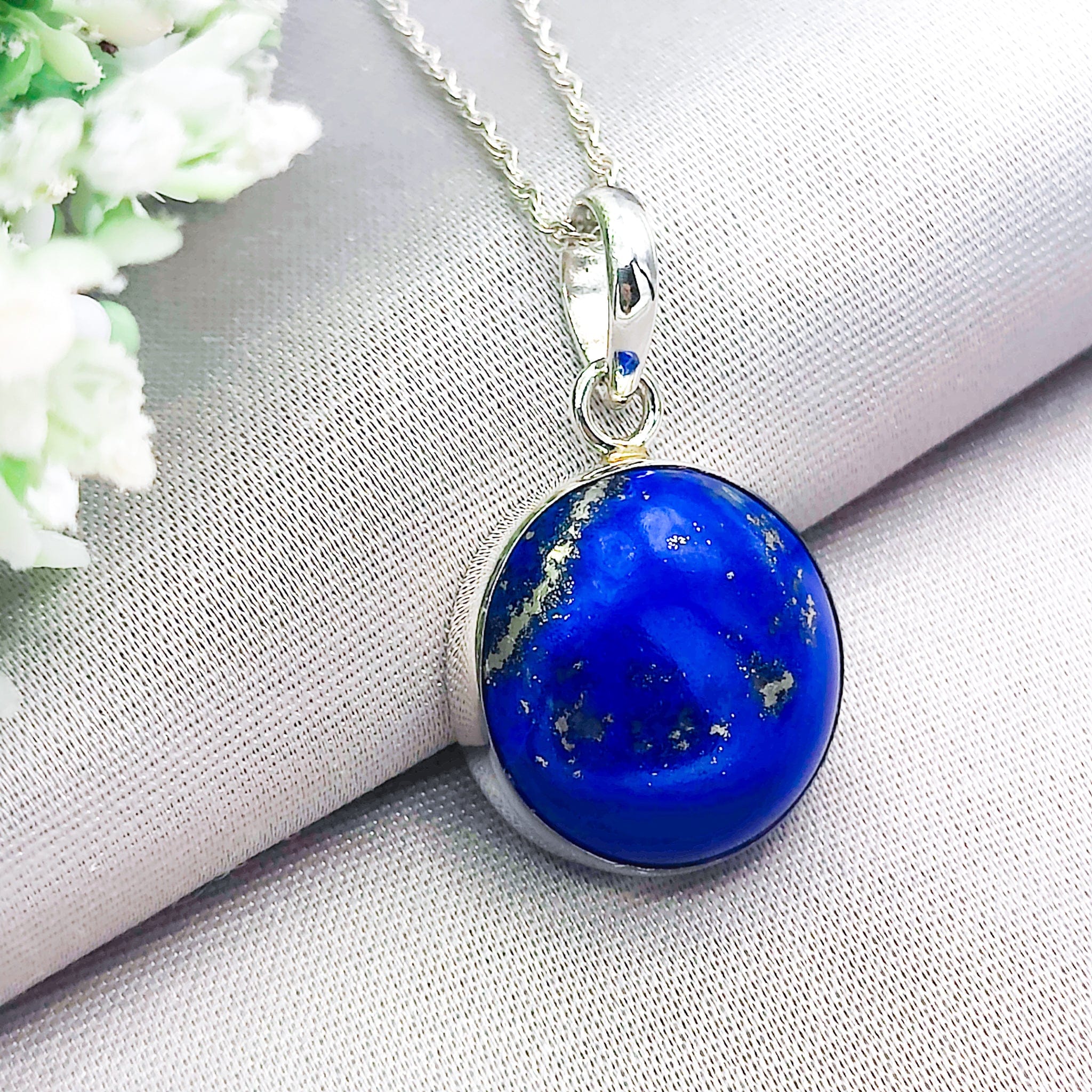 Hepburn and Hughes Lapis Lazuli Pendant | 20mm Circle | September Birthstone | Sterling Silver