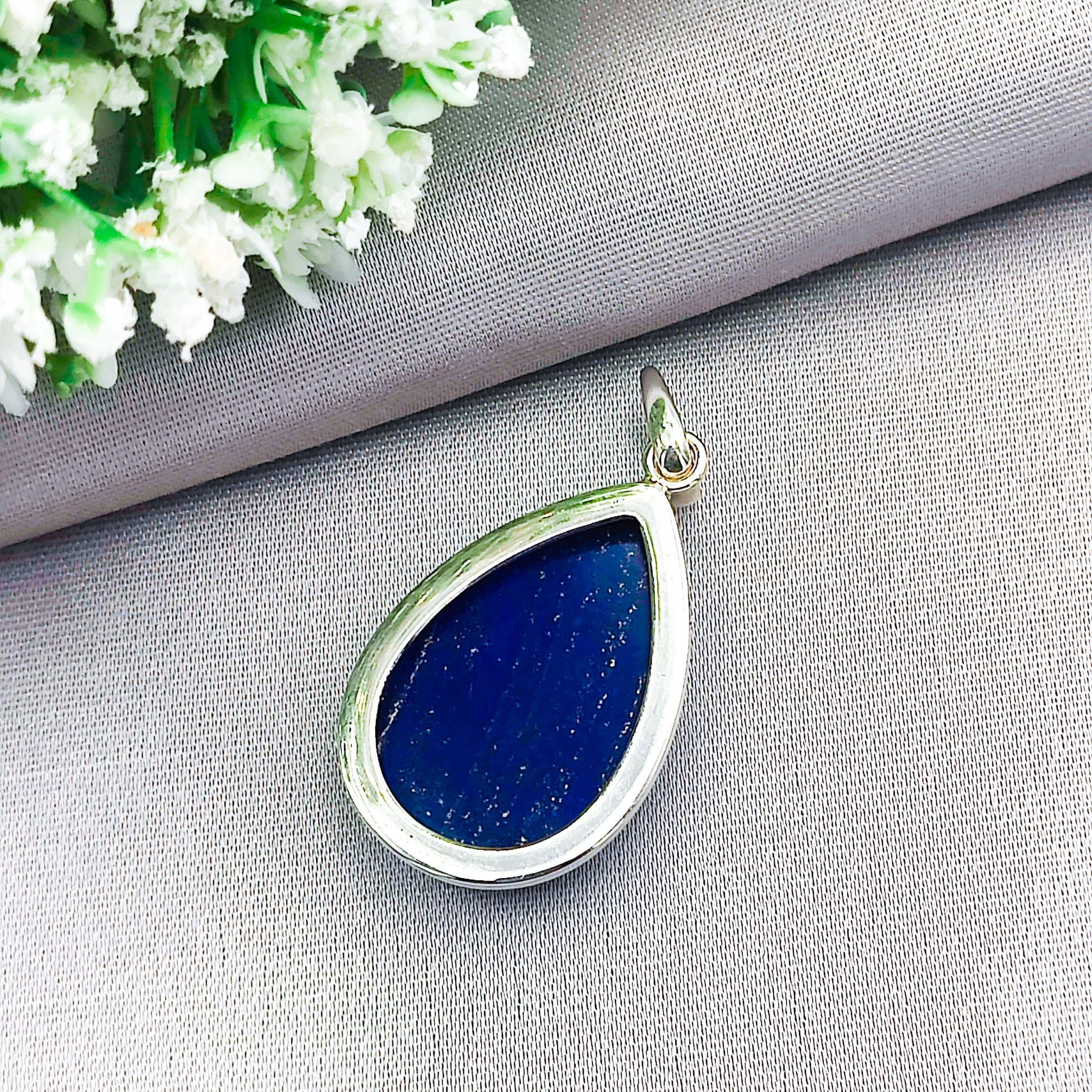 Hepburn and Hughes Lapis Lazuli Pendant | 30mm Teardrop | September Birthstone | Sterling Silver