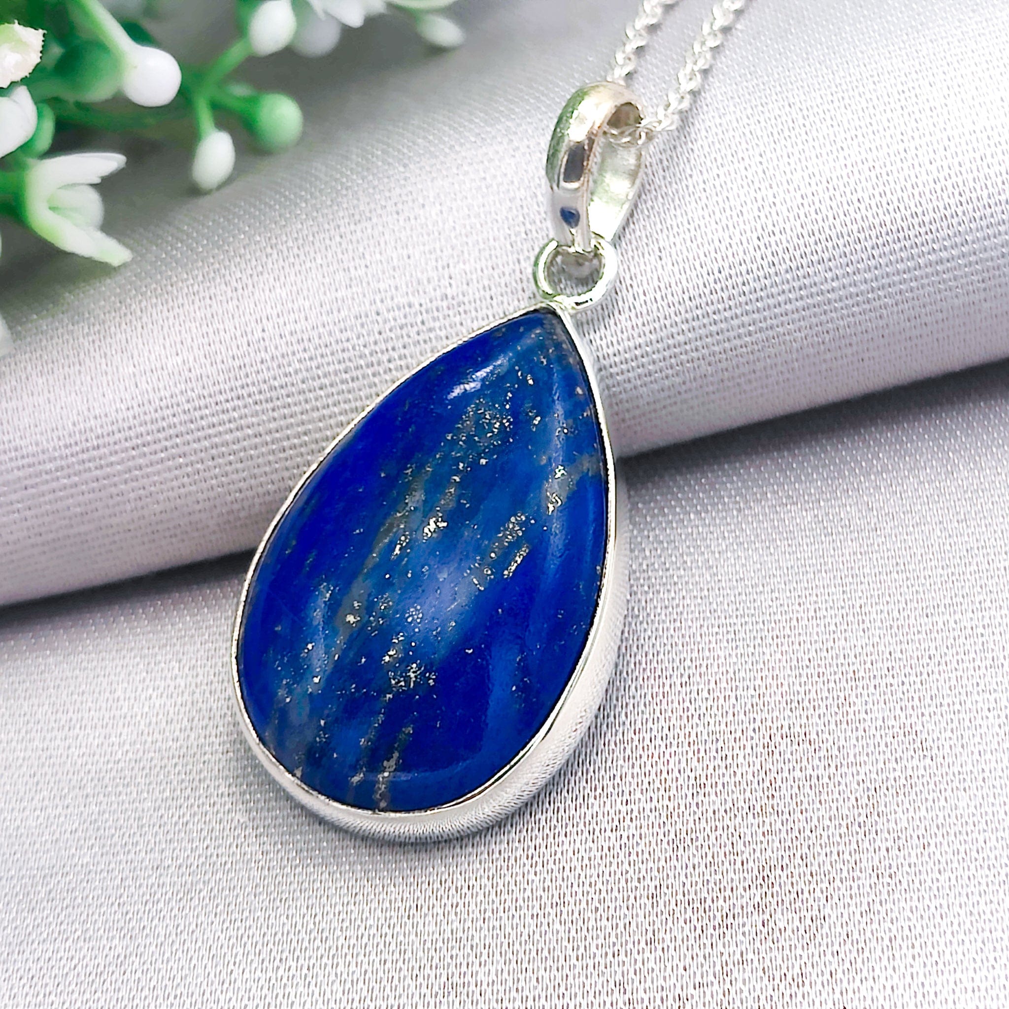 Hepburn and Hughes Lapis Lazuli Pendant | 30mm Teardrop | September Birthstone | Sterling Silver