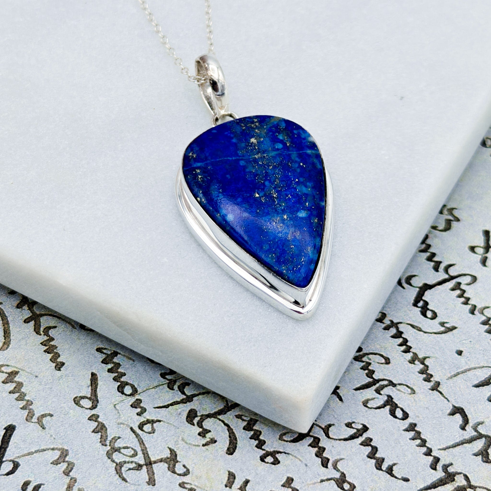 Hepburn and Hughes Lapis Lazuli Pendant | 33mm Inverted Teardrop | 9th Anniversary | Sterling Silver