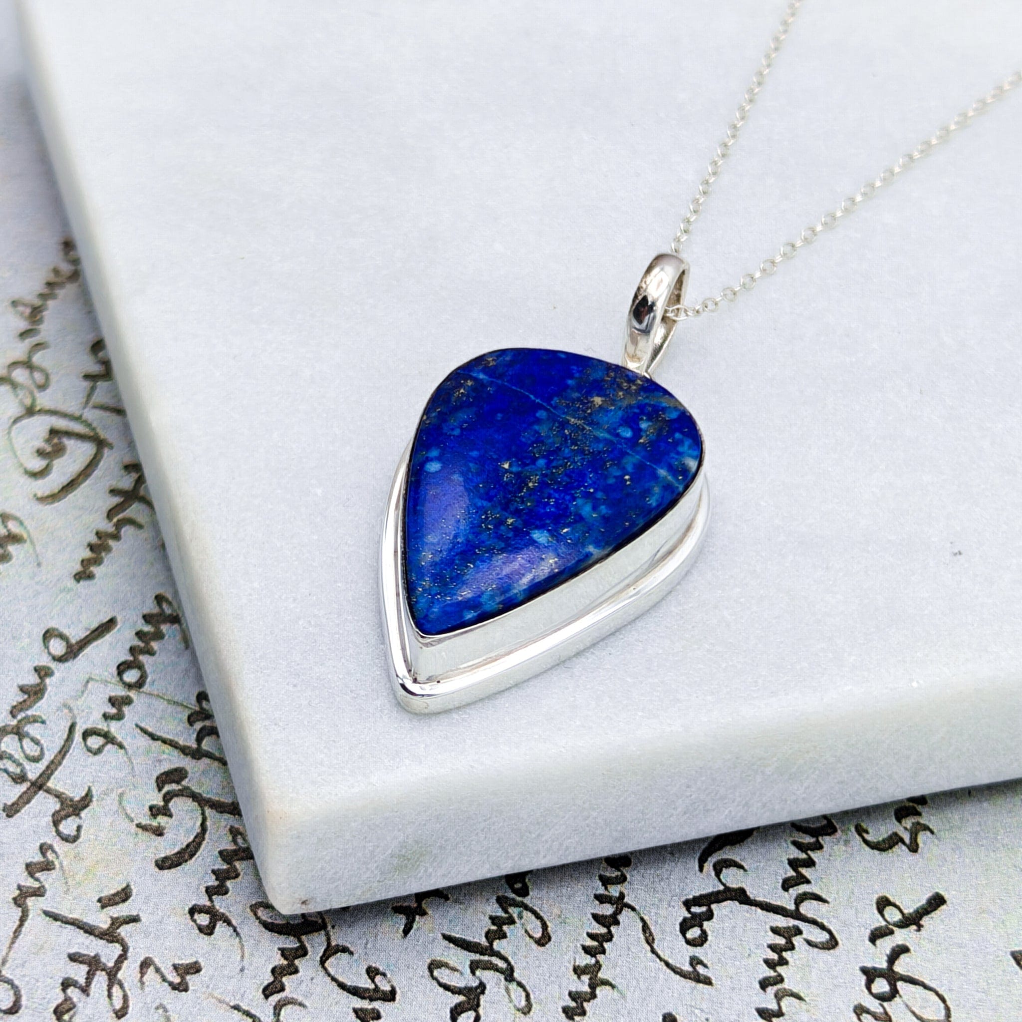 Hepburn and Hughes Lapis Lazuli Pendant | 33mm Inverted Teardrop | 9th Anniversary | Sterling Silver