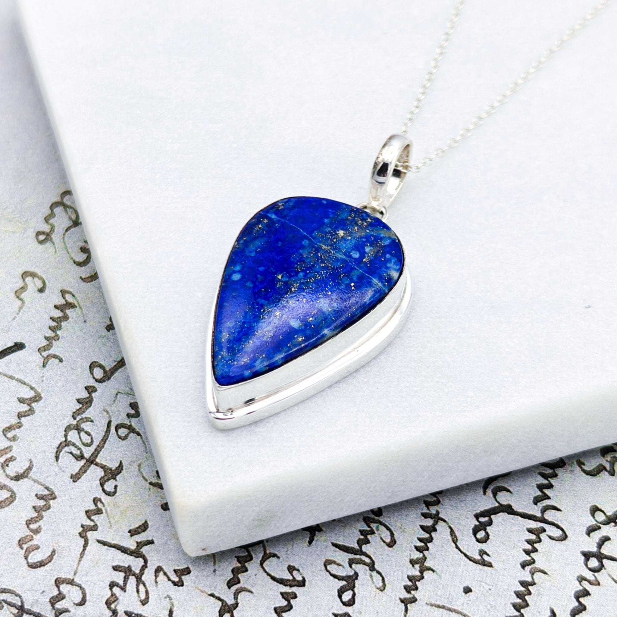 Hepburn and Hughes Lapis Lazuli Pendant | 33mm Inverted Teardrop | 9th Anniversary | Sterling Silver