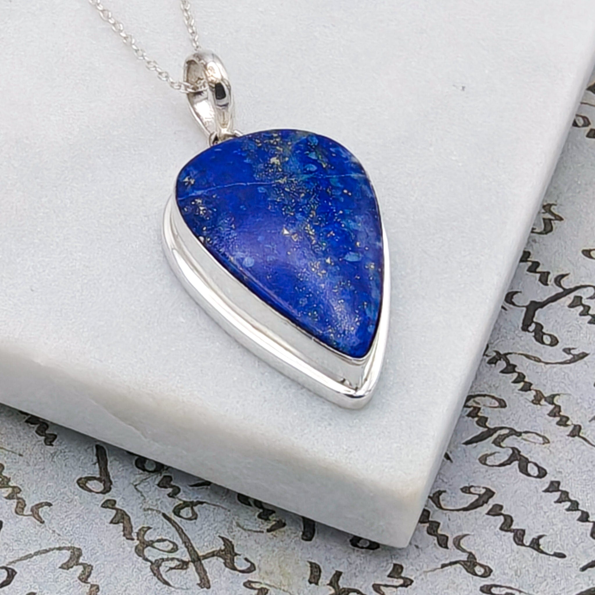 Hepburn and Hughes Lapis Lazuli Pendant | 33mm Inverted Teardrop | 9th Anniversary | Sterling Silver