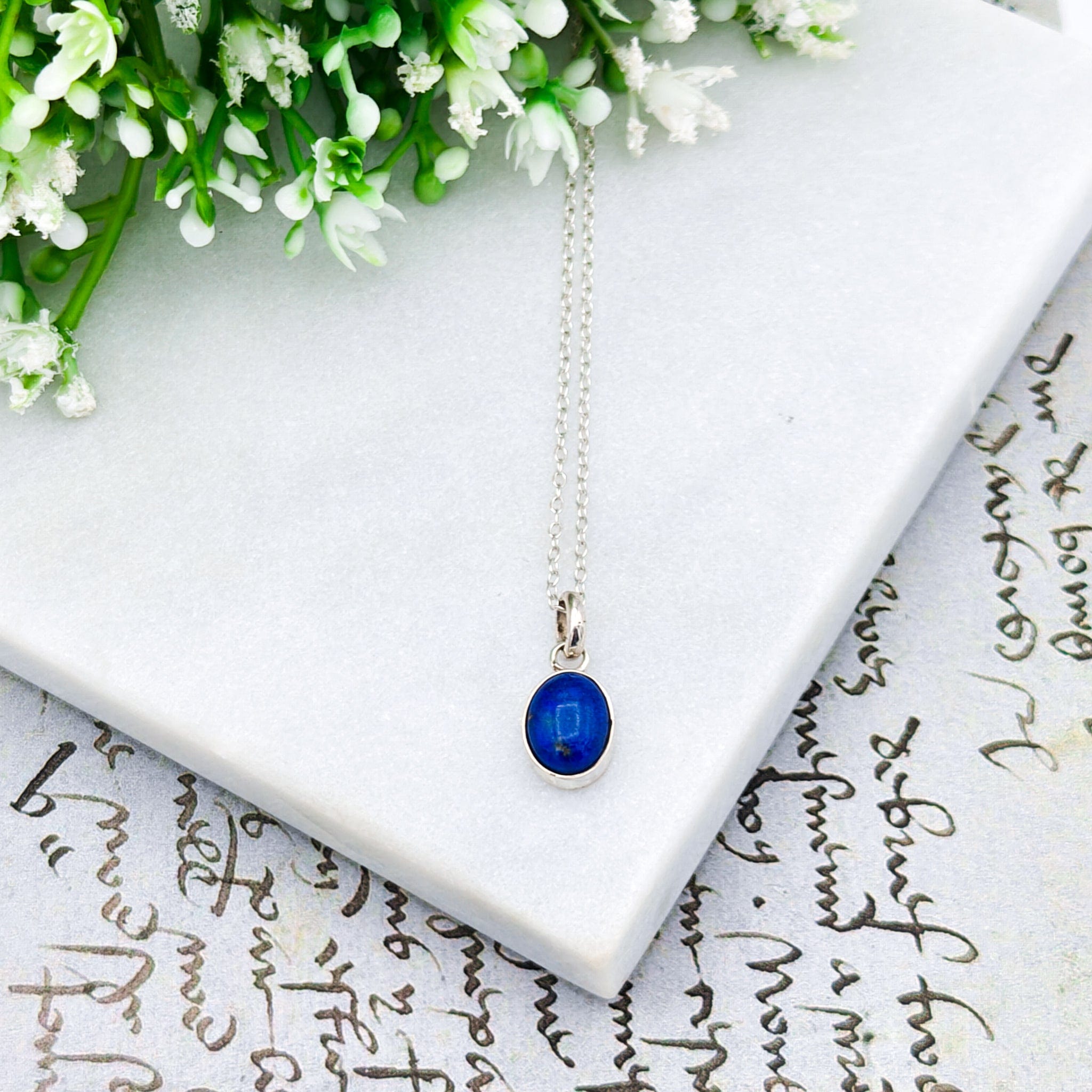 Lapis Lazuli Pendant | Small 8mm Oval | Blue Gemstone | Sterling
