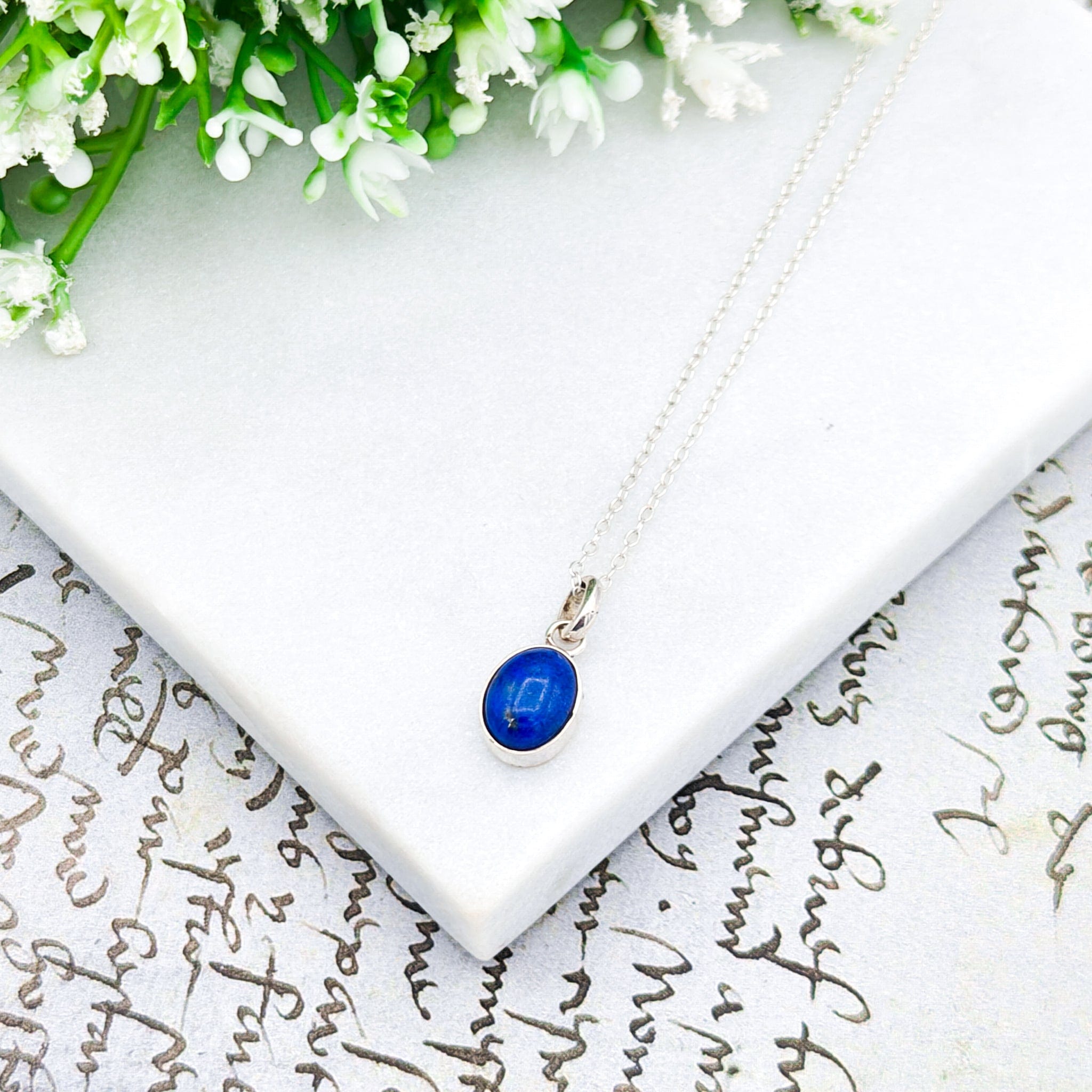 Hepburn and Hughes Lapis Lazuli Pendant | Small 15mm Oval | Blue Gemstone | Sterling Silver