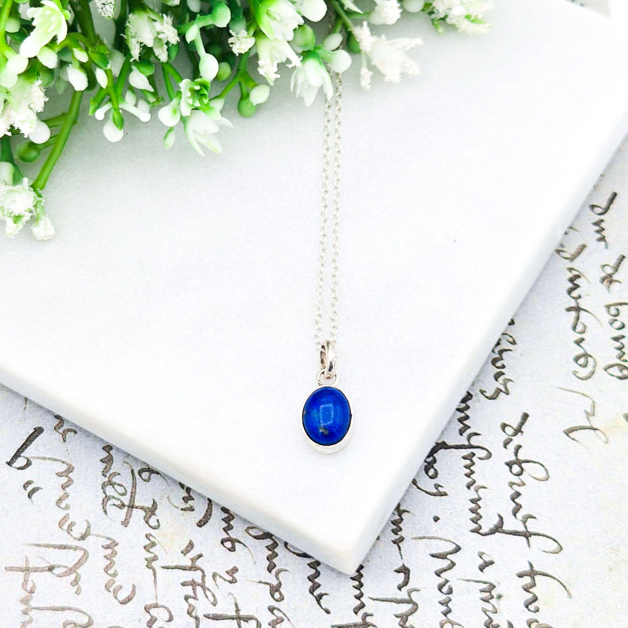 Hepburn and Hughes Lapis Lazuli Pendant | Small 15mm Oval | Blue Gemstone | Sterling Silver