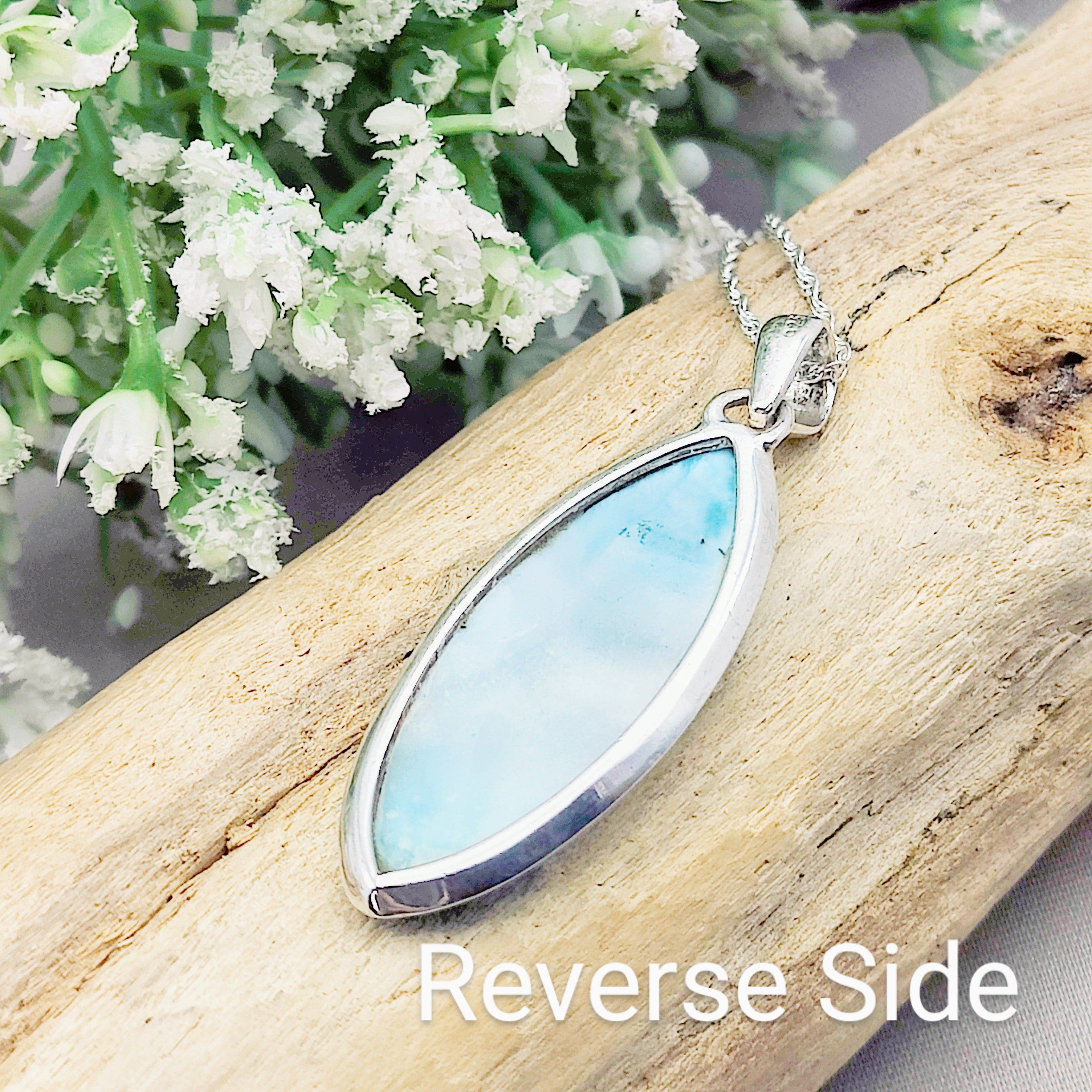 Hepburn and Hughes Larimar Pendant | Long Oval | Sterling Silver