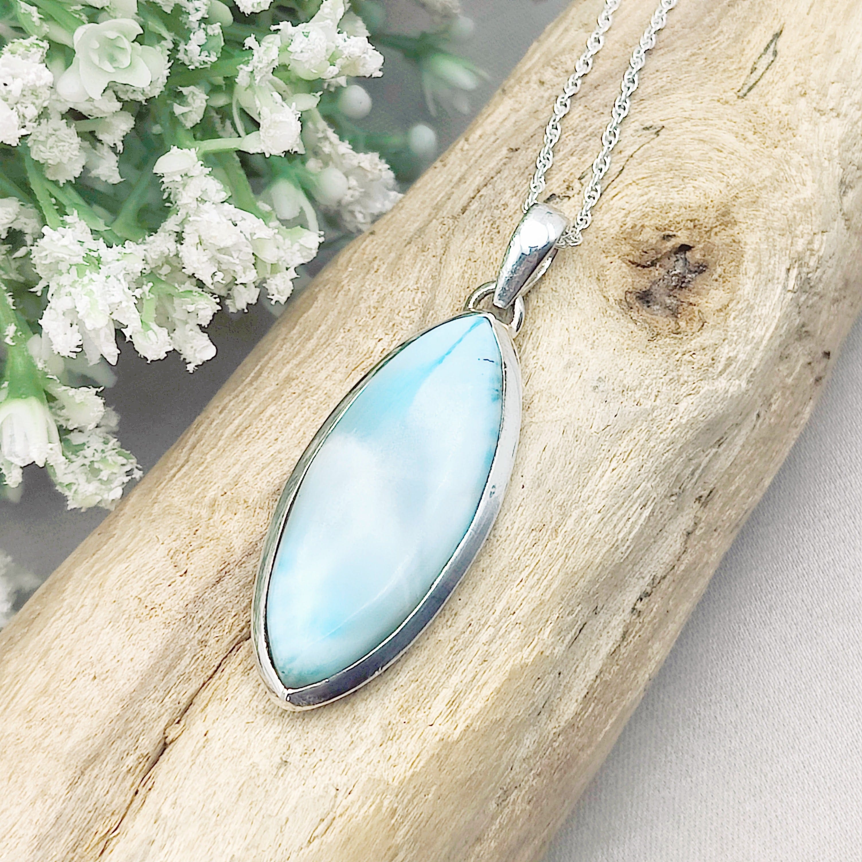 Hepburn and Hughes Larimar Pendant | Long Oval | Sterling Silver