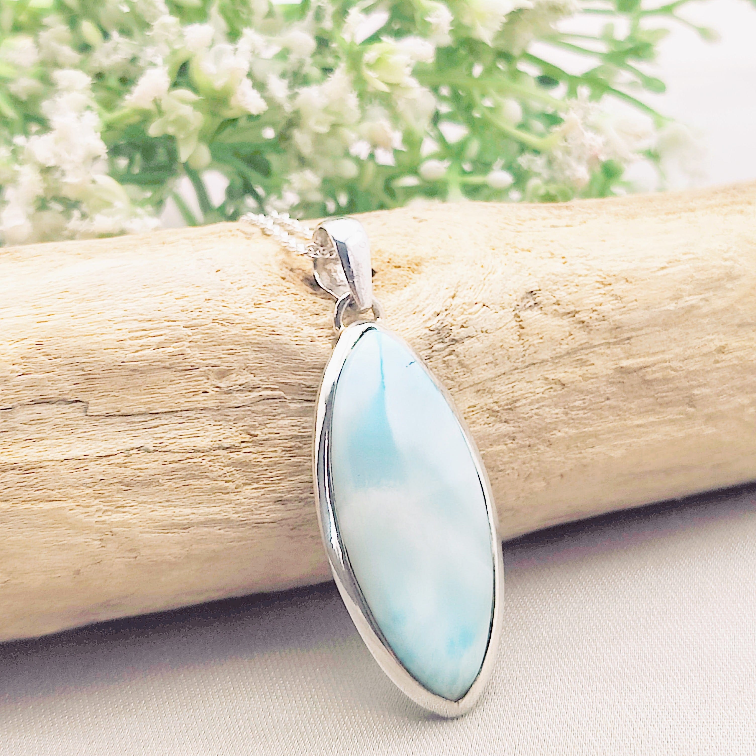 Hepburn and Hughes Larimar Pendant | Long Oval | Sterling Silver