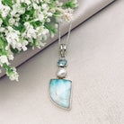 Hepburn and Hughes Larimar Pendant with Pearl and Topaz | 45mm long | Sterling Silver