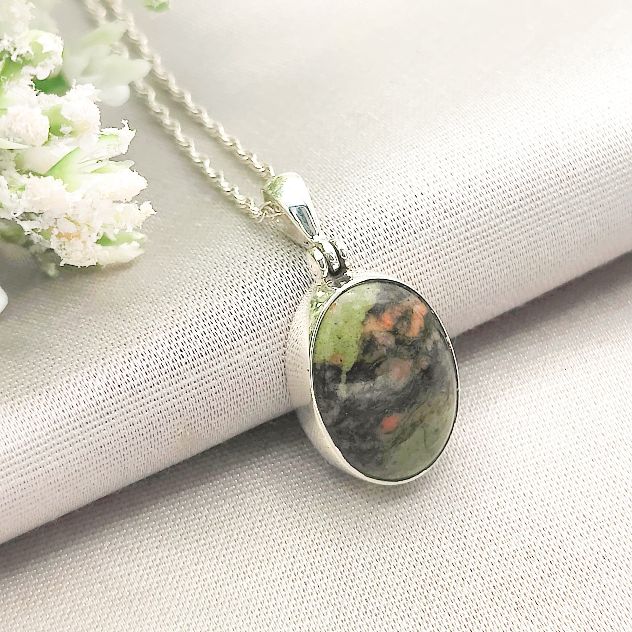 Hepburn and Hughes Lewisian Gneiss Necklace | Geology Gift | 20mm Oval | Sterling Silver