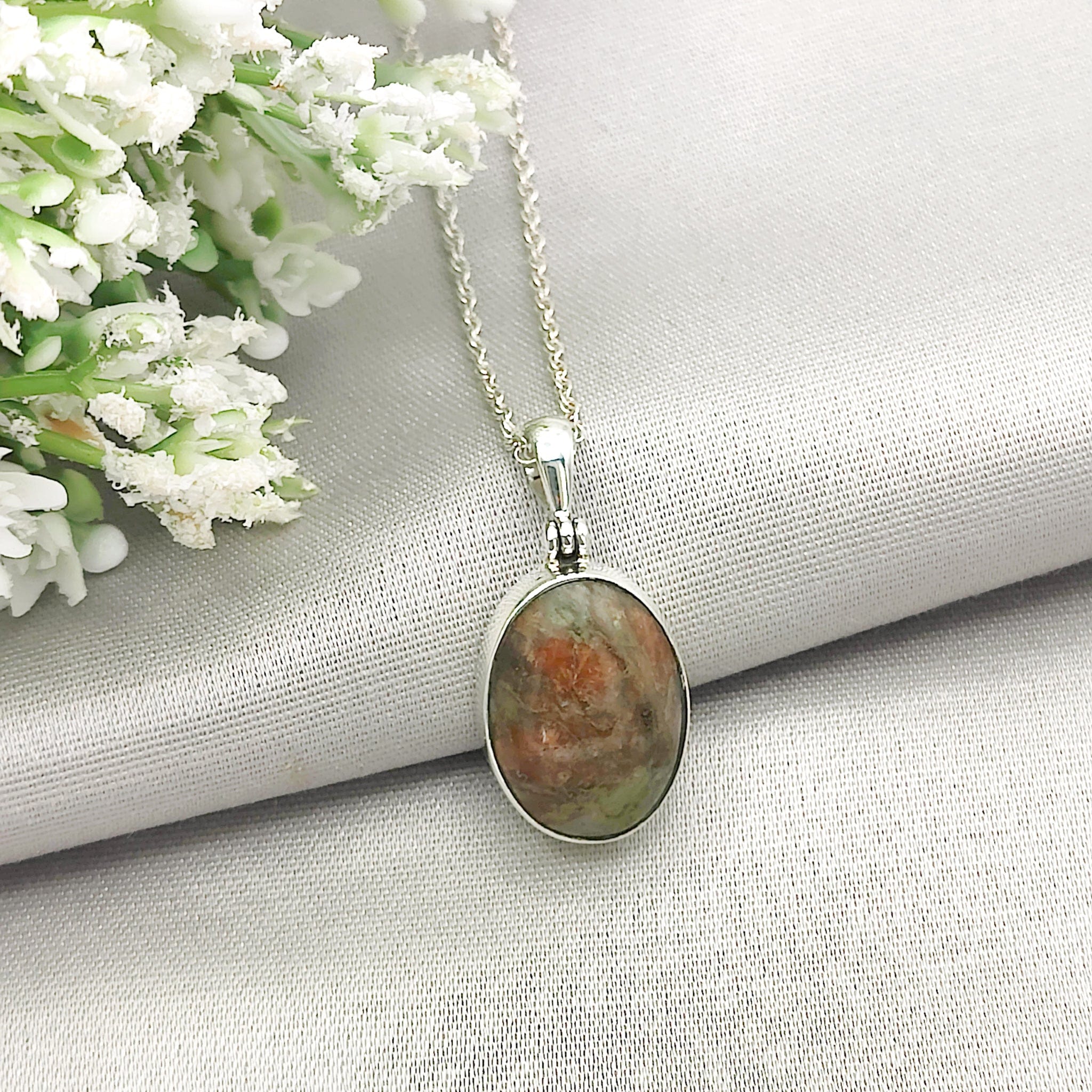 Hepburn and Hughes Lewisian Gneiss Necklace | Geology Gift | 20mm Oval | Sterling Silver