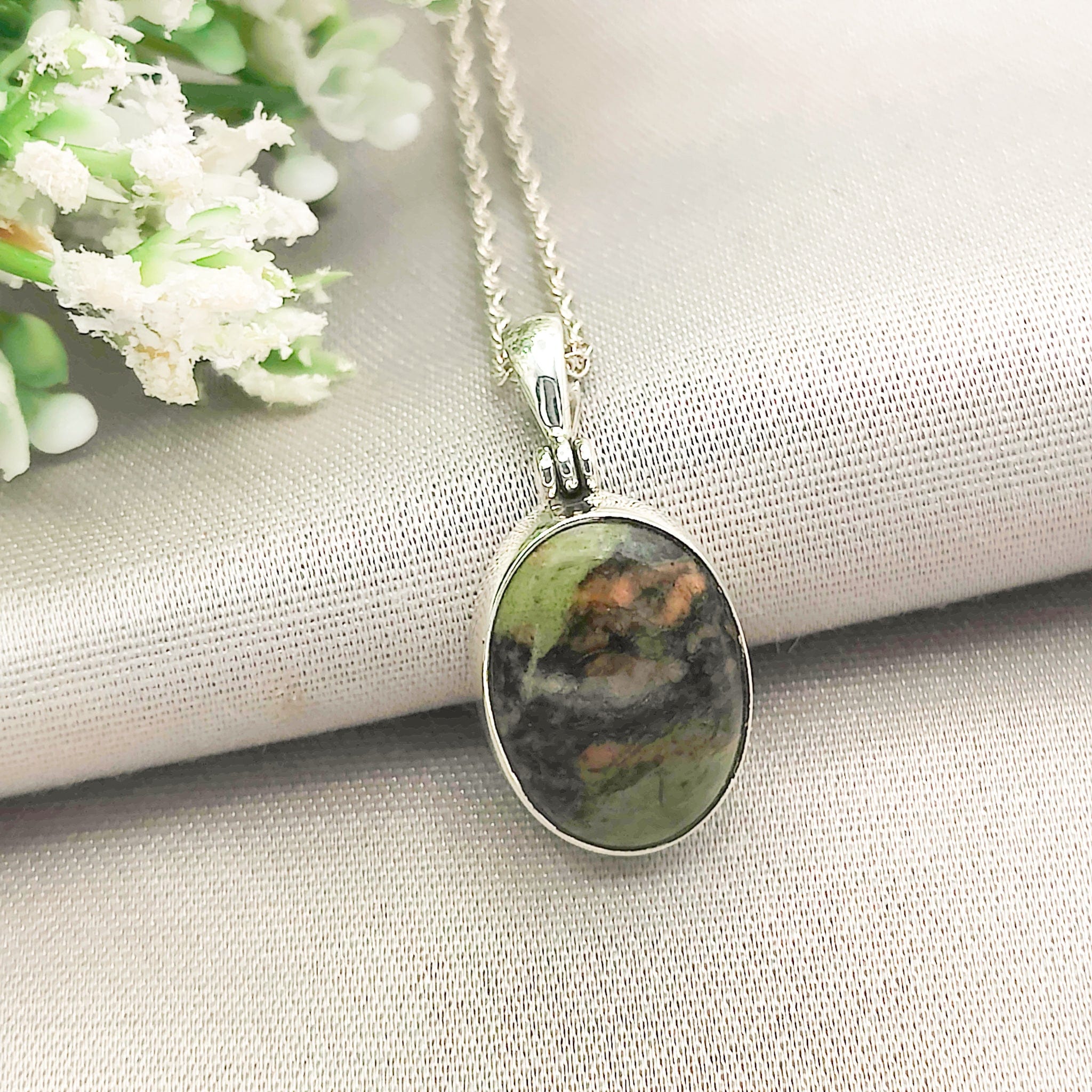 Hepburn and Hughes Lewisian Gneiss Necklace | Geology Gift | 20mm Oval | Sterling Silver