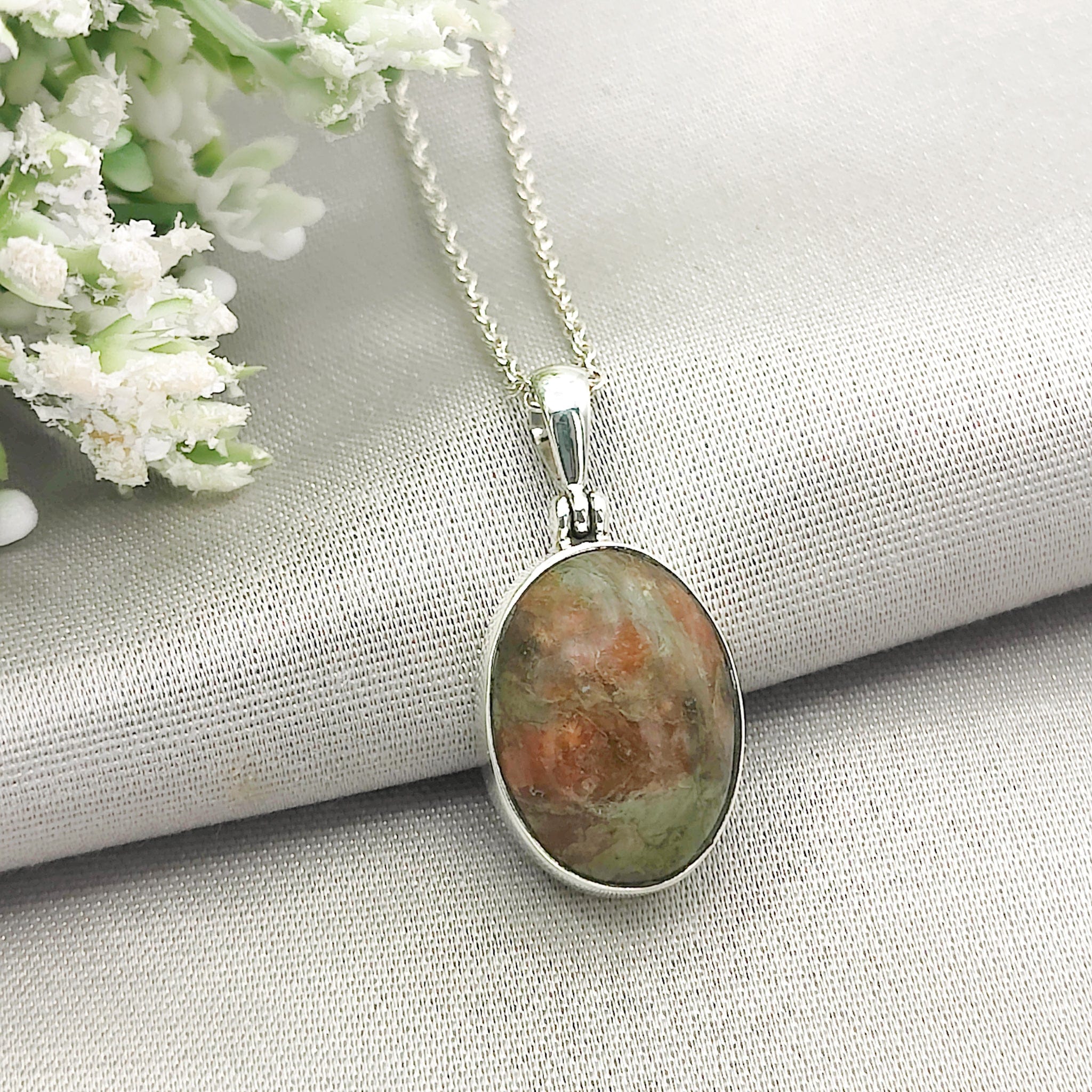 Hepburn and Hughes Lewisian Gneiss Necklace | Geology Gift | 20mm Oval | Sterling Silver