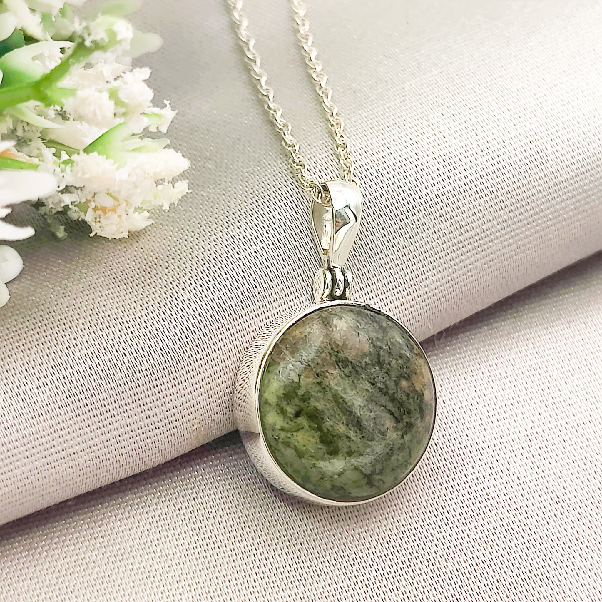 Hepburn and Hughes Lewisian Gneiss Necklace | Scottish Gift | 18mm circle | Sterling Silver