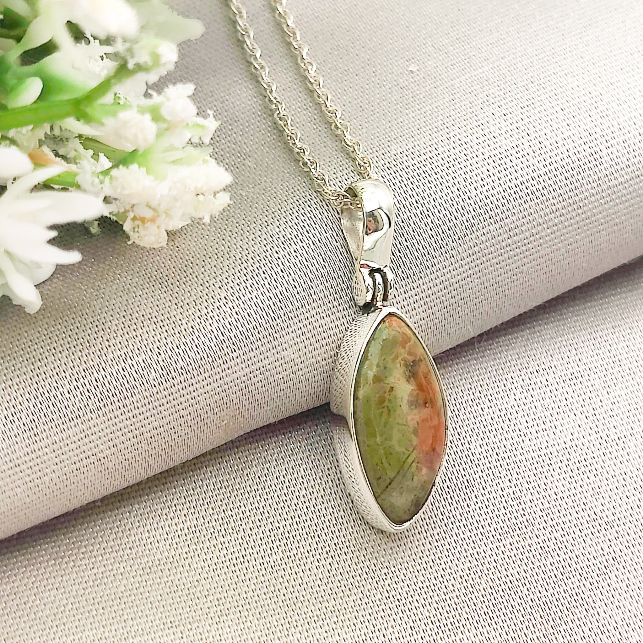 Hepburn and Hughes Lewisian Gneiss Pendant | Scottish Gift | Pointed Oval | Sterling Silver