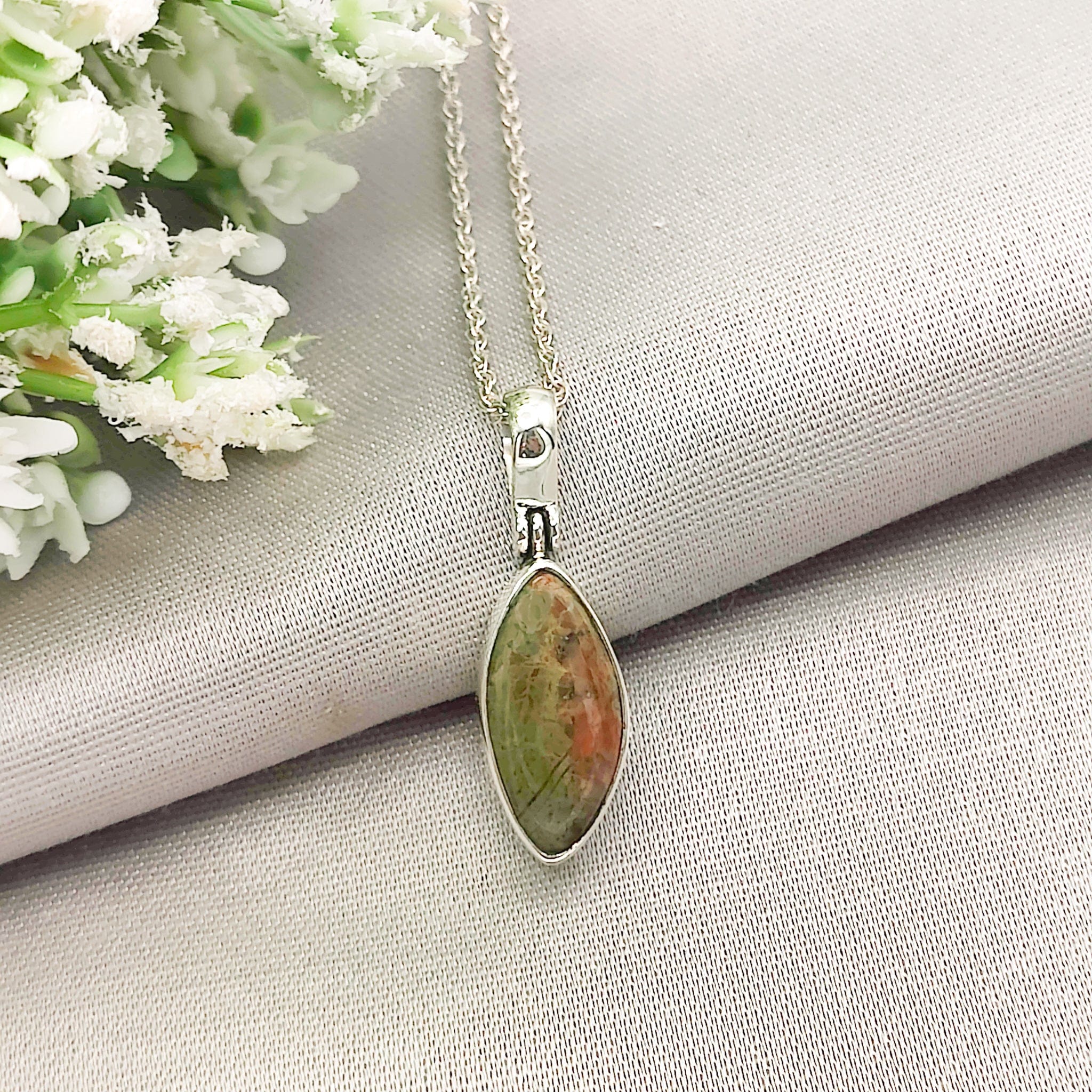 Hepburn and Hughes Lewisian Gneiss Pendant | Scottish Gift | Pointed Oval | Sterling Silver