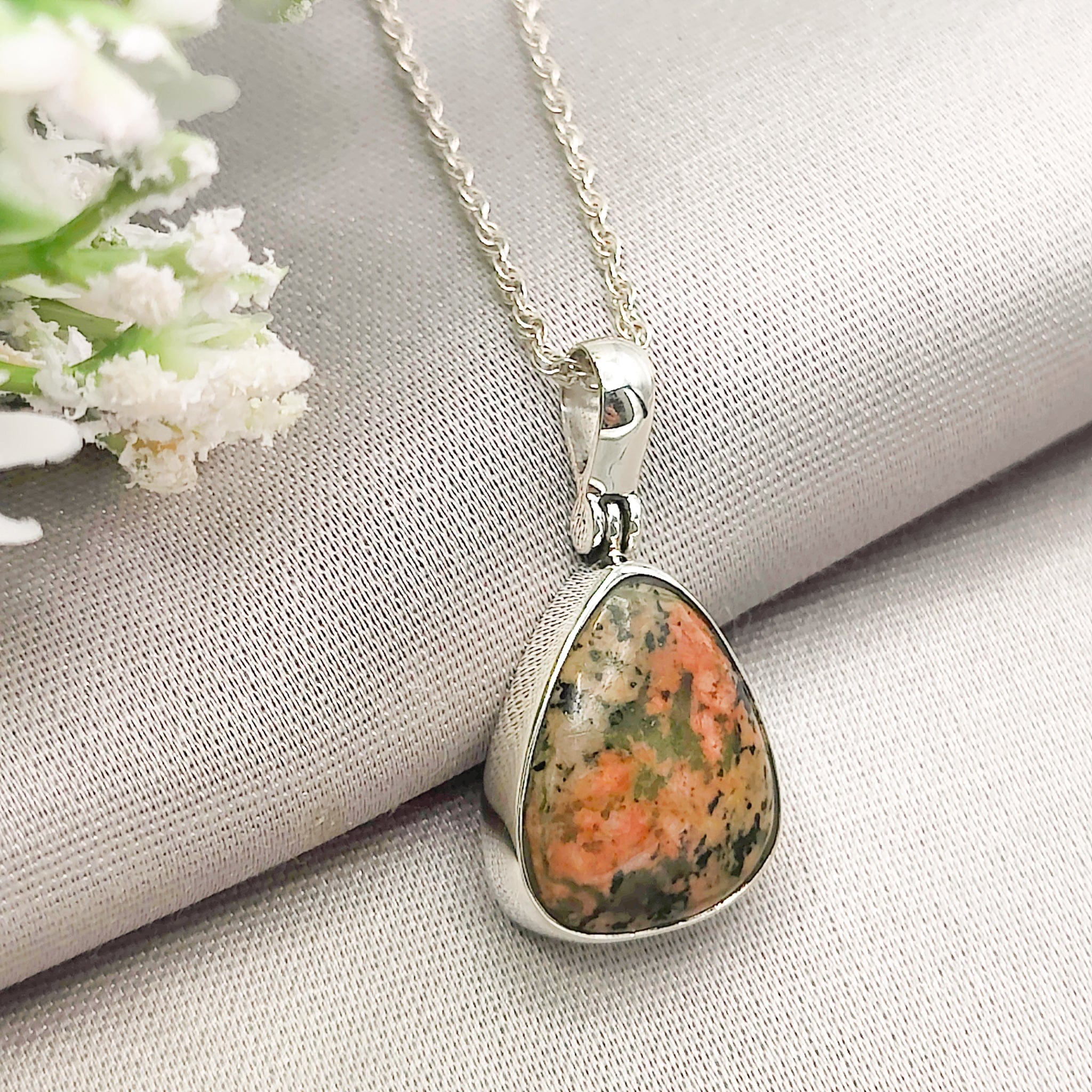 Hepburn and Hughes Lewisian Stone Necklace | Geology Gift | 20mm Pear | Sterling Silver