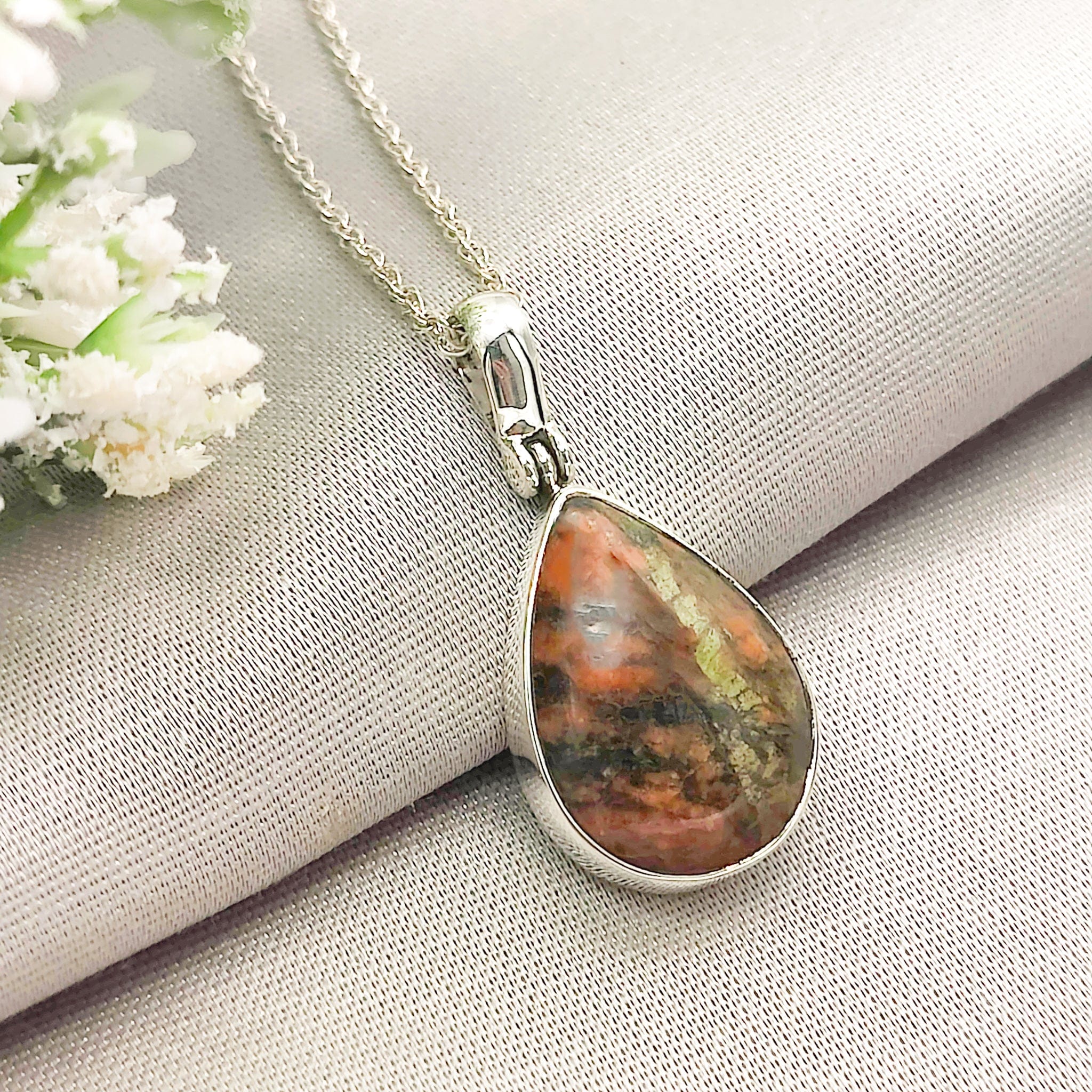 Hepburn and Hughes Lewisian Stone Necklace | Geology Gift | 20mm Pear | Sterling Silver