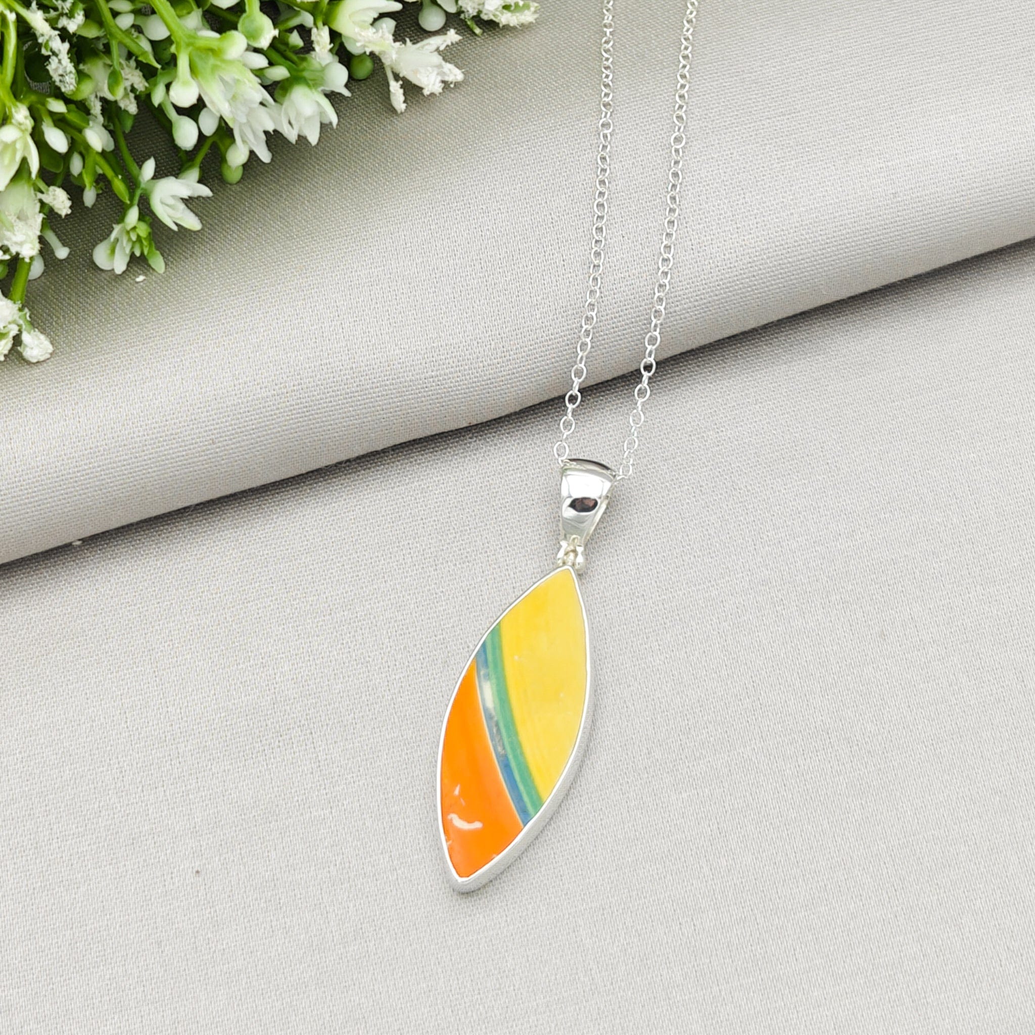 Hepburn and Hughes Liberty Stripe Clarice Cliff Art Deco Necklace | Upcycled Sterling Silver Heritage Jewellery