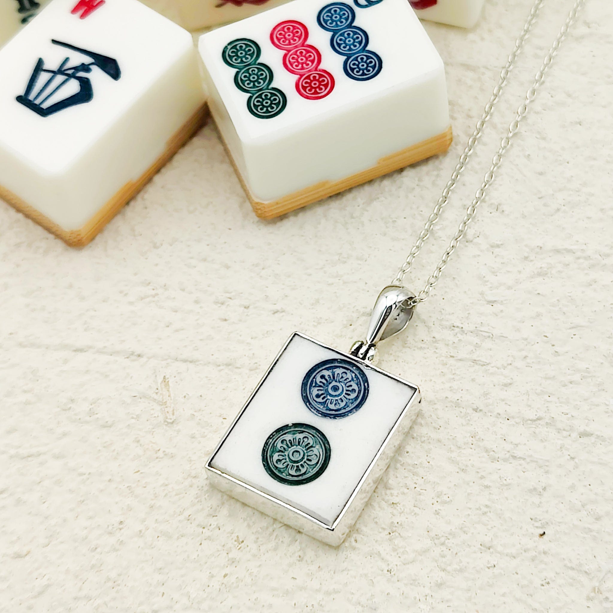 Hepburn and Hughes Mahjong Pendant | Dots Tiles | Chinese Game Jewellery | Sterling Silver