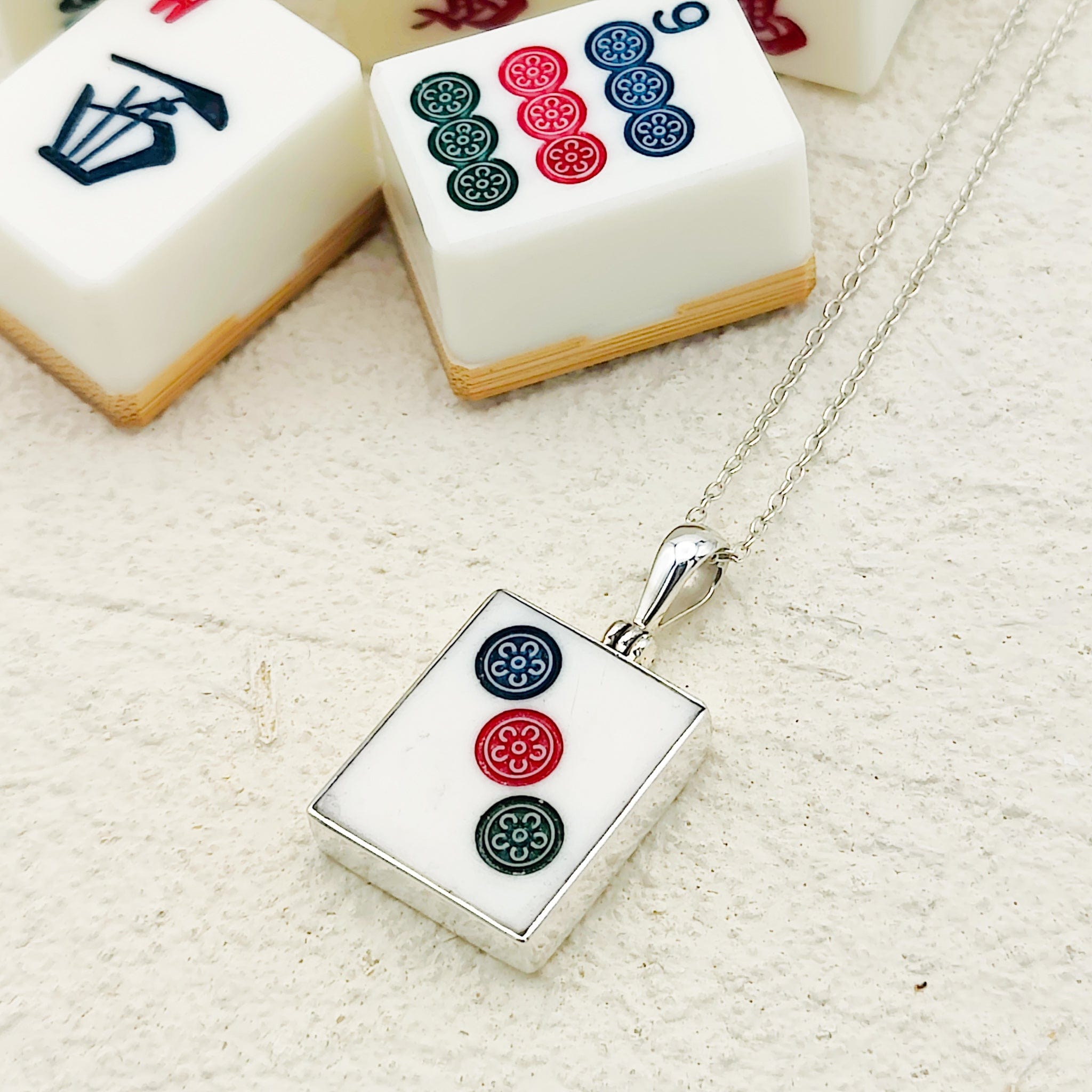 Hepburn and Hughes Mahjong Pendant | Dots Tiles | Chinese Game Jewellery | Sterling Silver