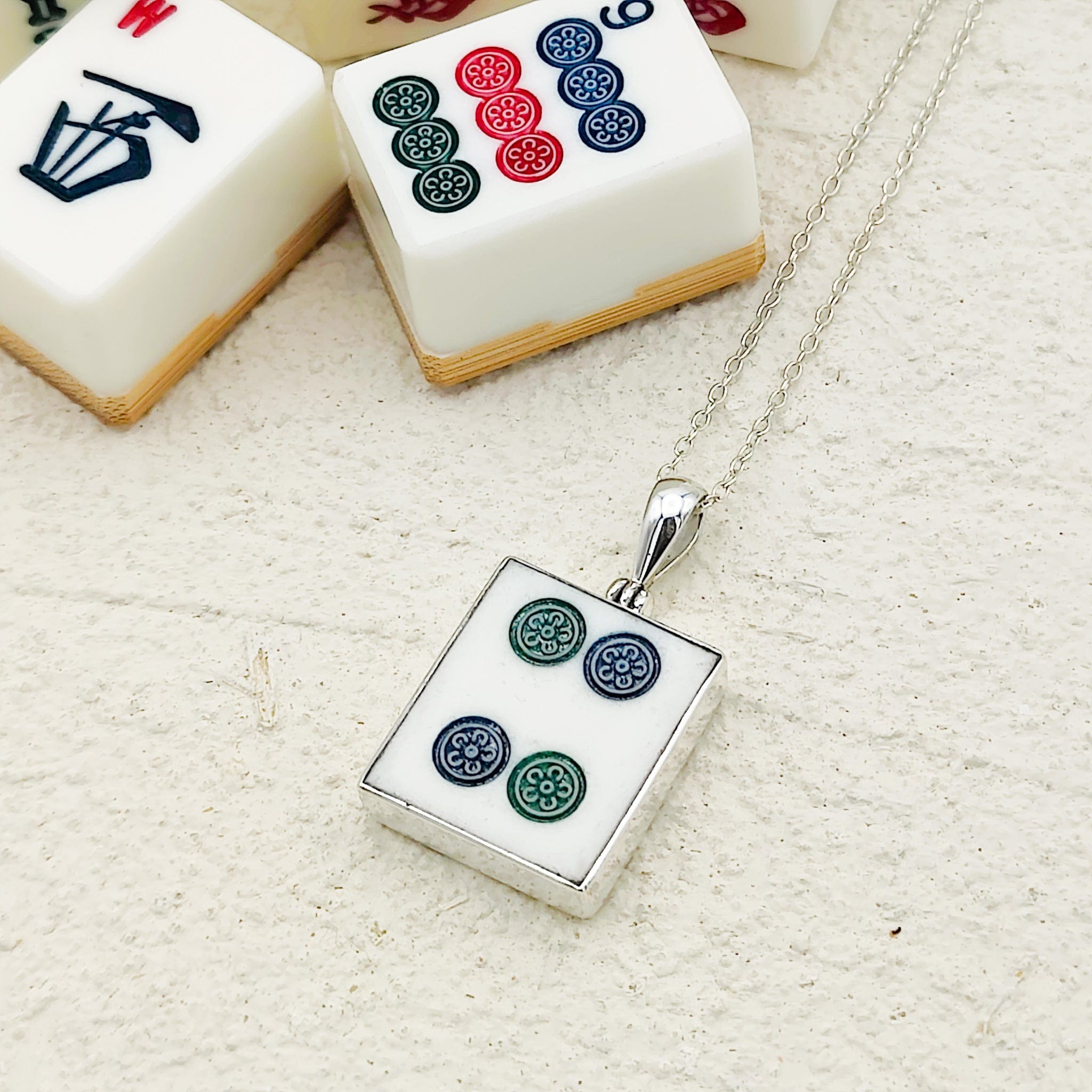 Hepburn and Hughes Mahjong Pendant | Dots Tiles | Chinese Game Jewellery | Sterling Silver
