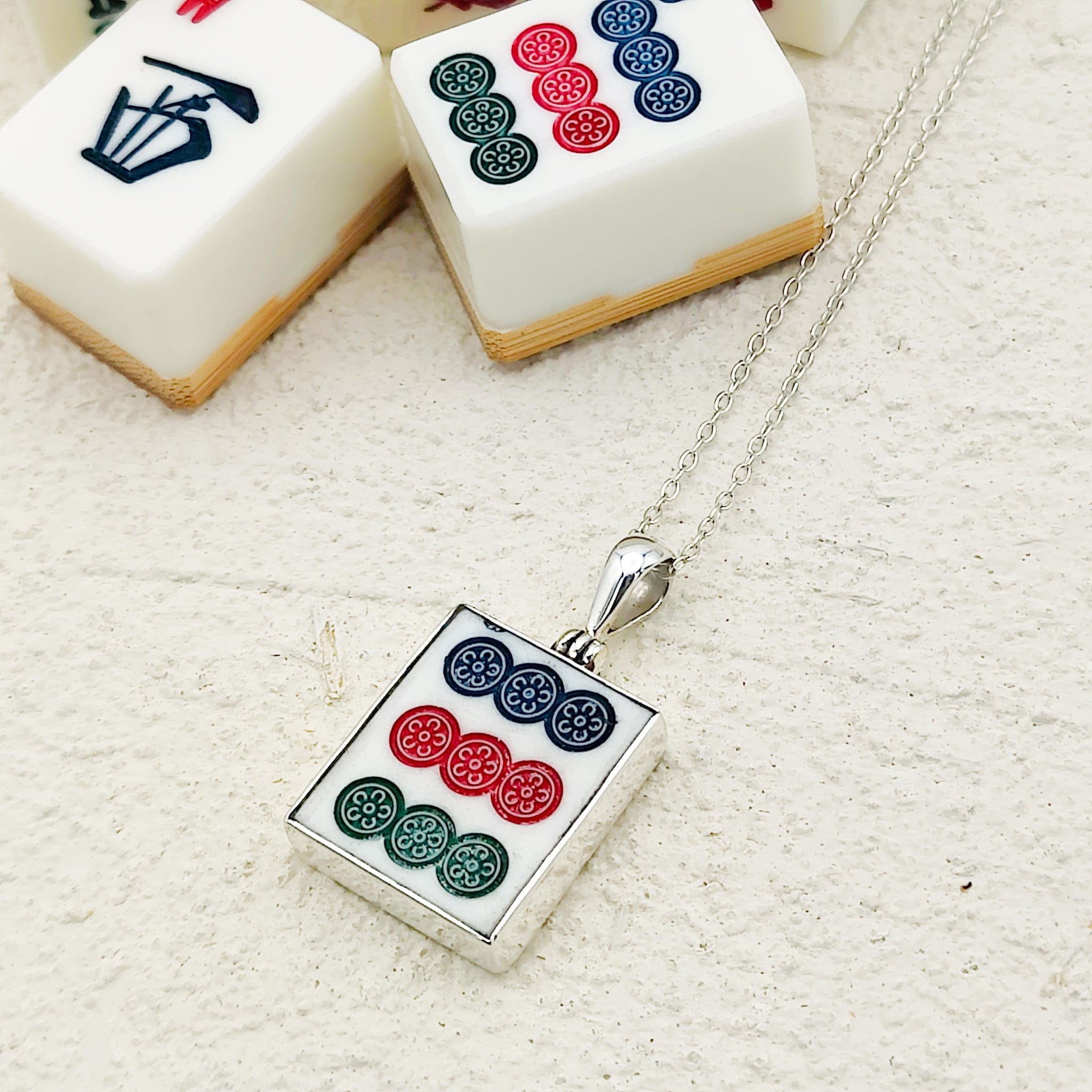 Hepburn and Hughes Mahjong Pendant | Dots Tiles | Chinese Game Jewellery | Sterling Silver
