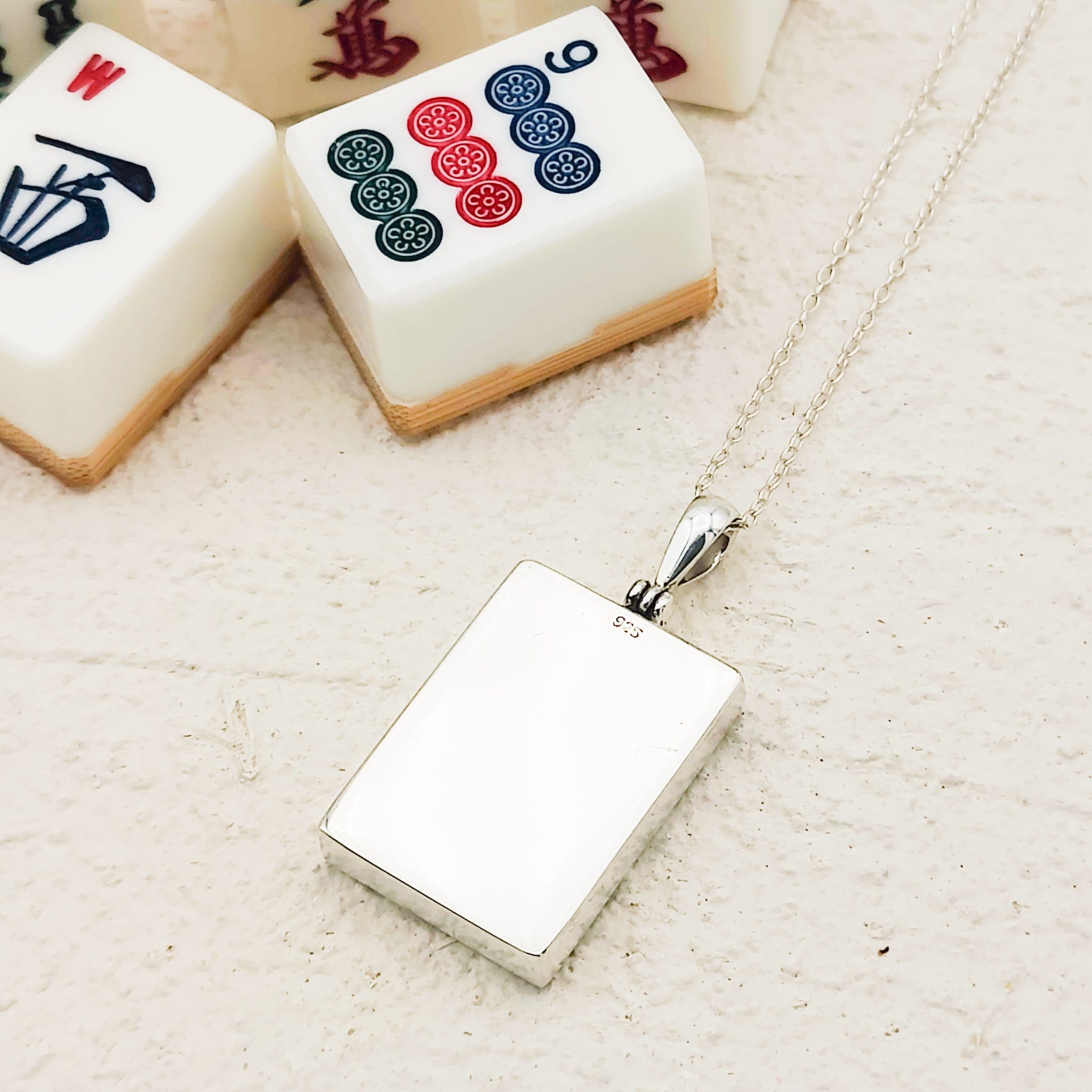 Hepburn and Hughes Mahjong Pendant | Oval | Chinese Game Gift | Sterling Silver