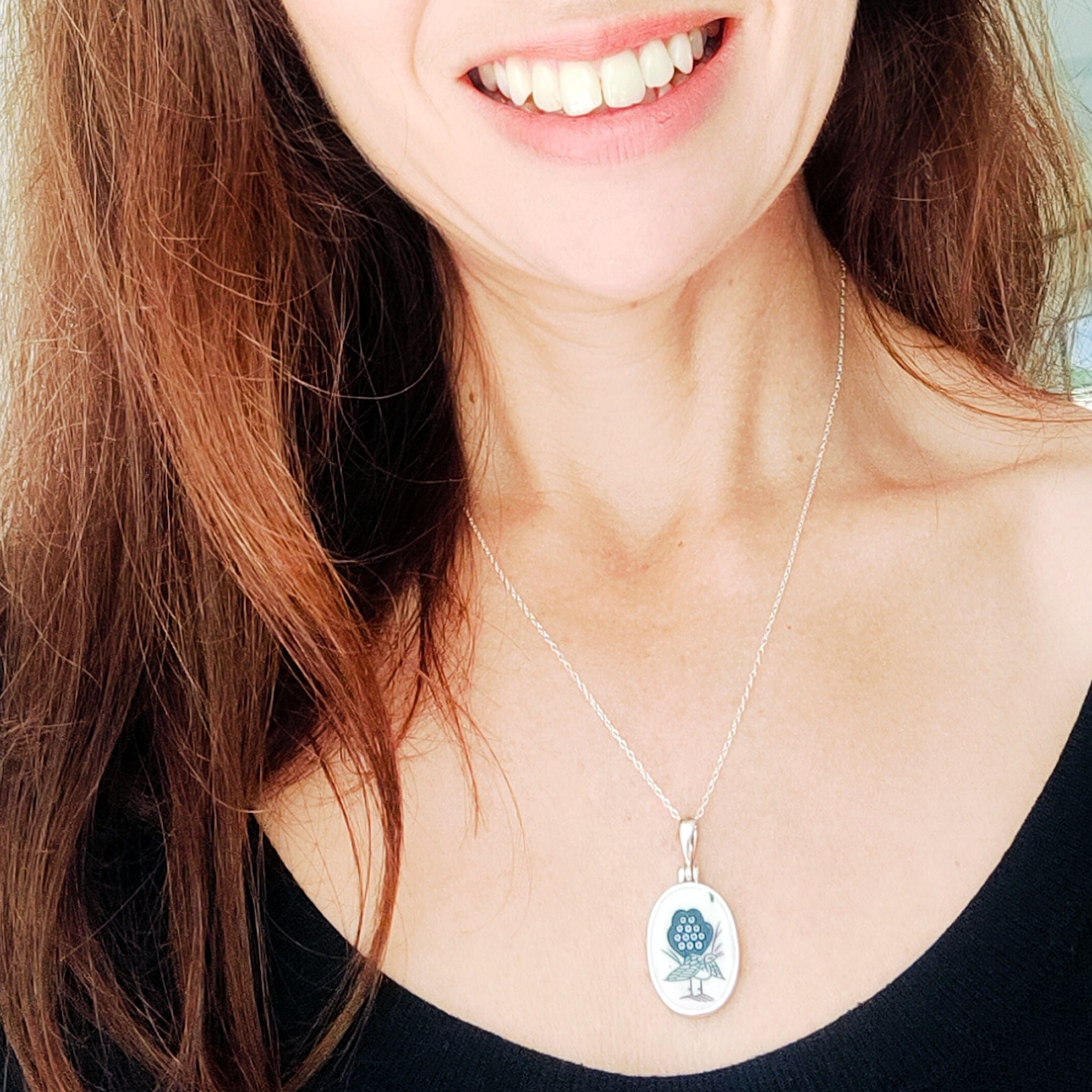 Hepburn and Hughes Mahjong Pendant | Oval | Chinese Game Gift | Sterling Silver