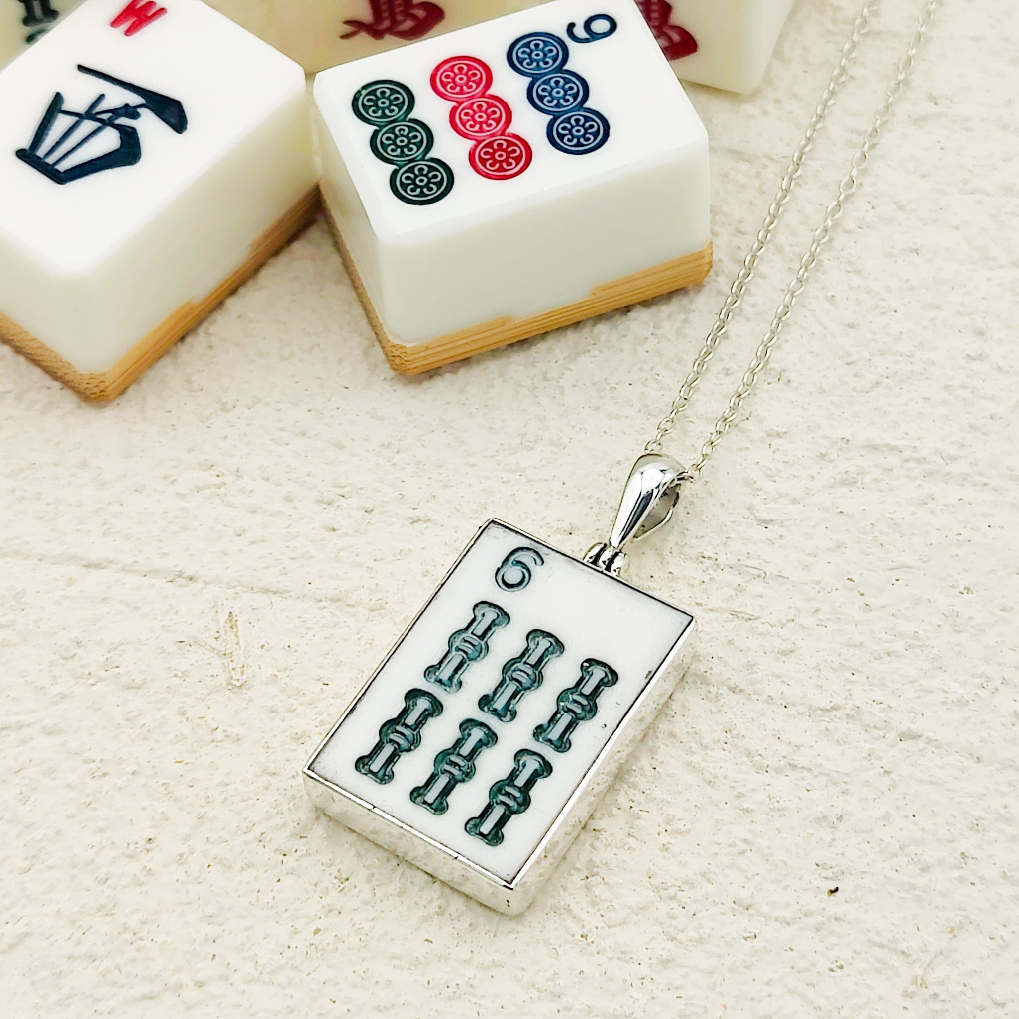 Hepburn and Hughes Mahjong Pendant | Oval | Chinese Game Gift | Sterling Silver
