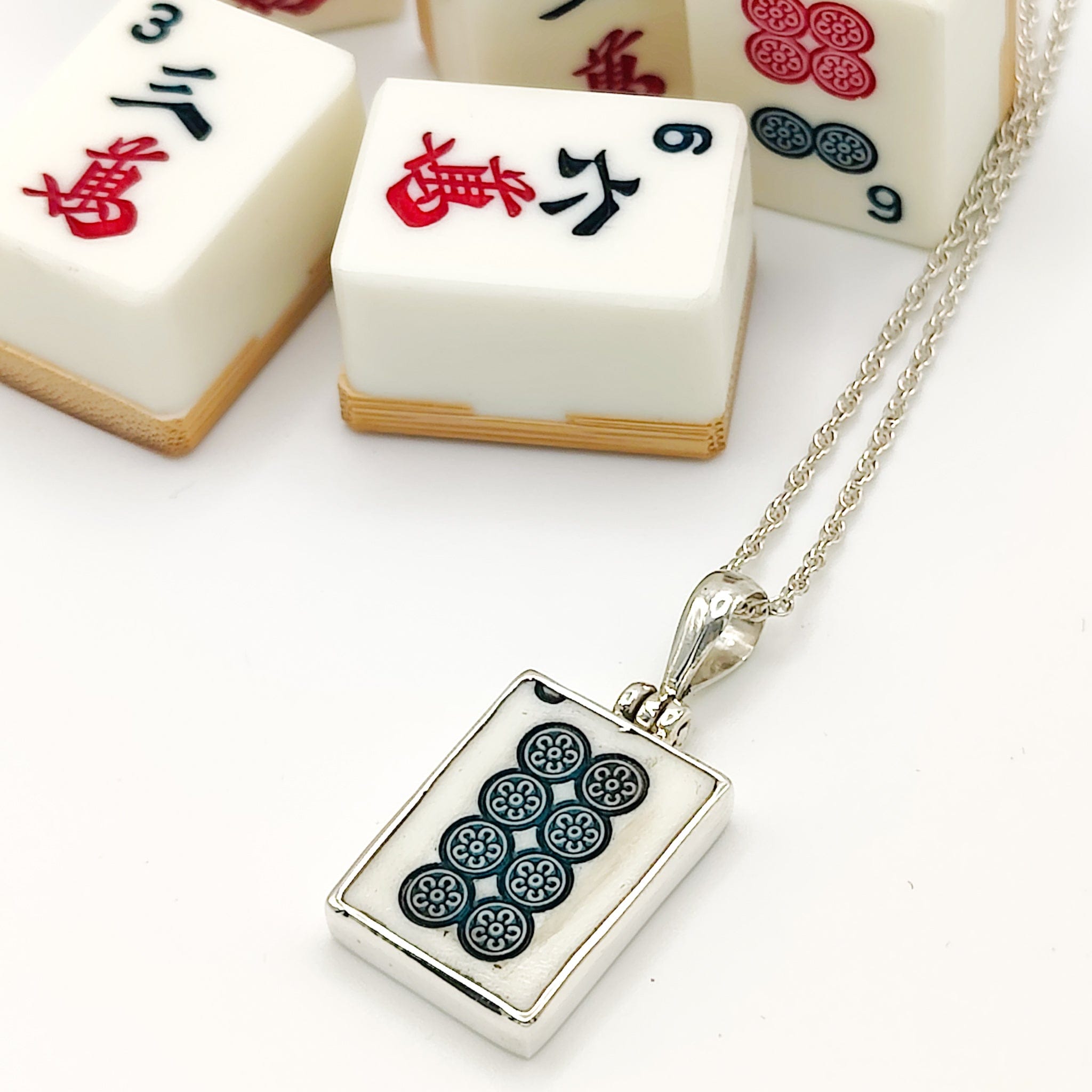 Hepburn and Hughes Mahjong Pendant | Rectangle | Chinese Game Gift | Sterling Silver