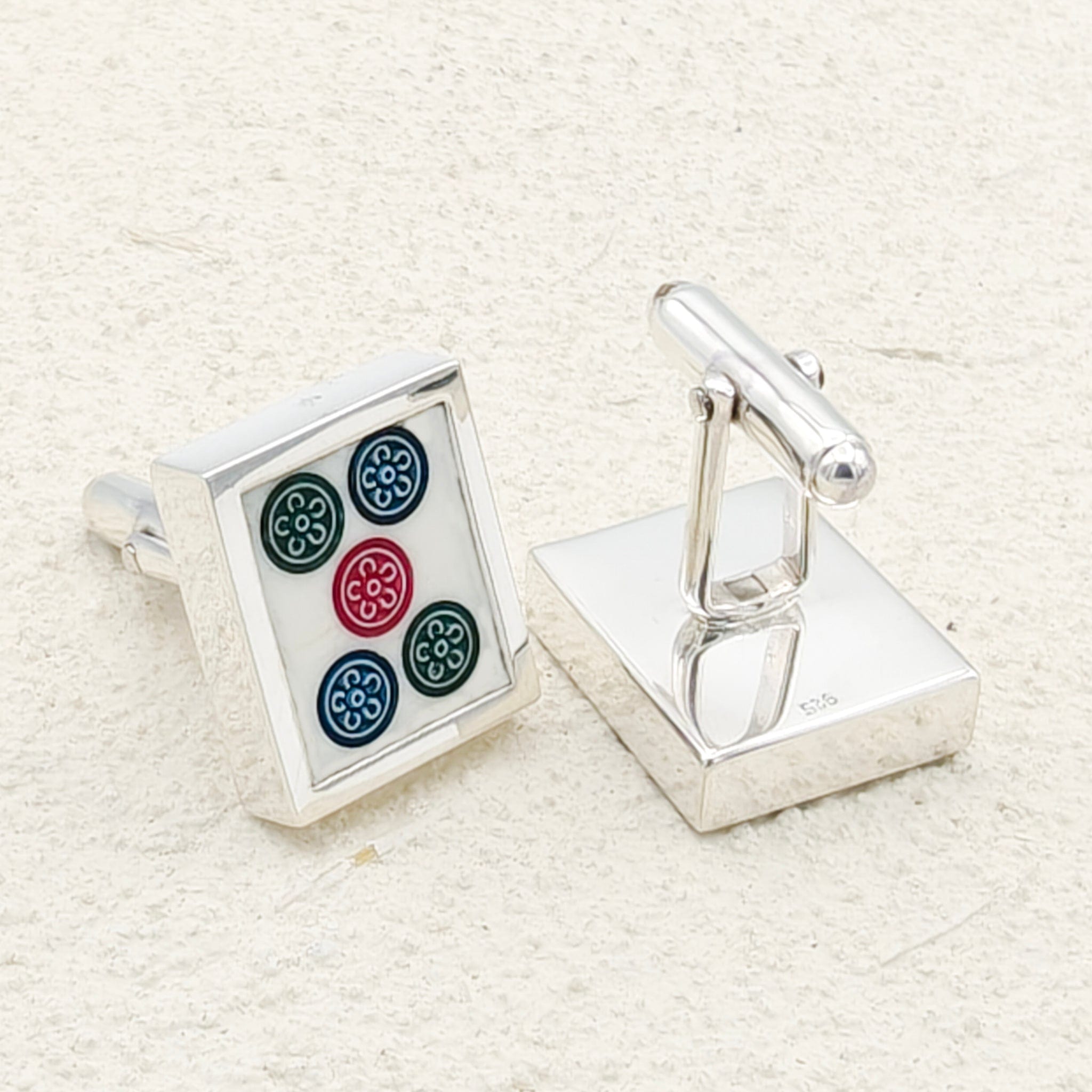 Hepburn and Hughes Mahjong Rectangular Cufflinks | Chinese Game Gift | 18mm in Sterling Silver