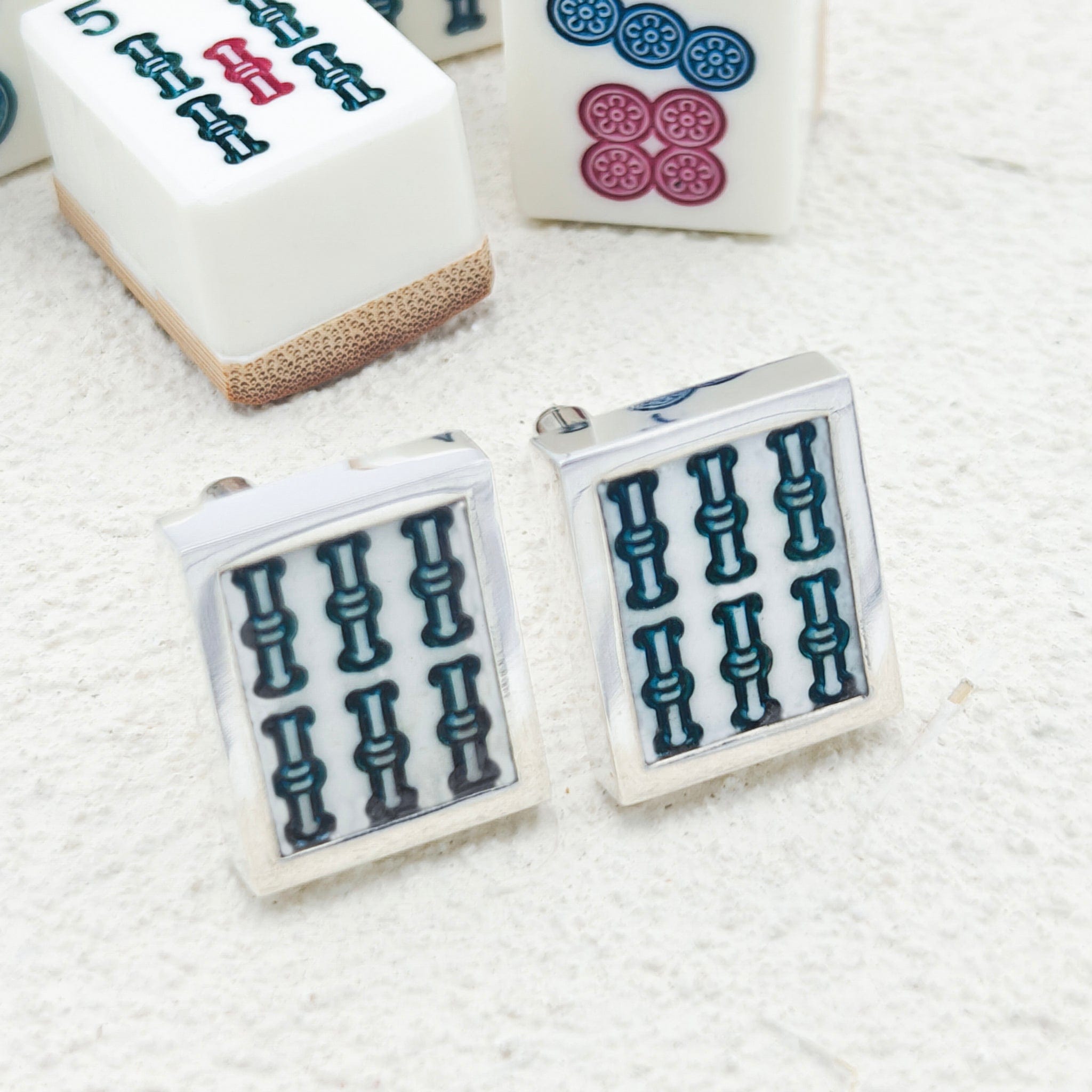 Hepburn and Hughes Mahjong Rectangular Cufflinks | Chinese Game Gift | 18mm in Sterling Silver