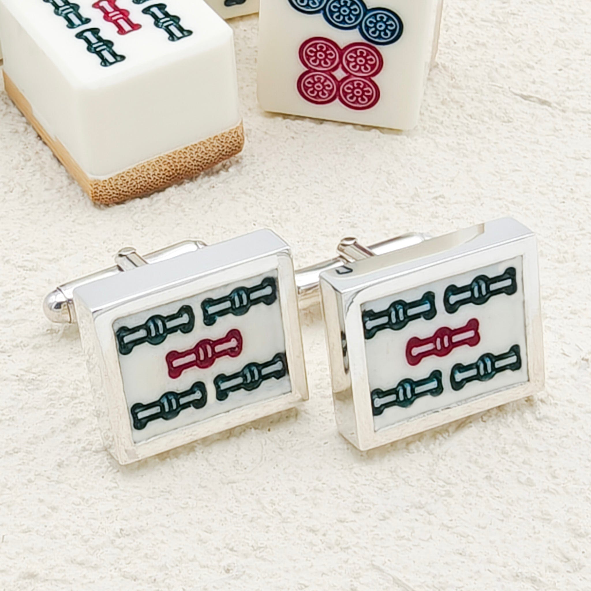 Hepburn and Hughes Mahjong Rectangular Cufflinks | Chinese Game Gift | 18mm in Sterling Silver