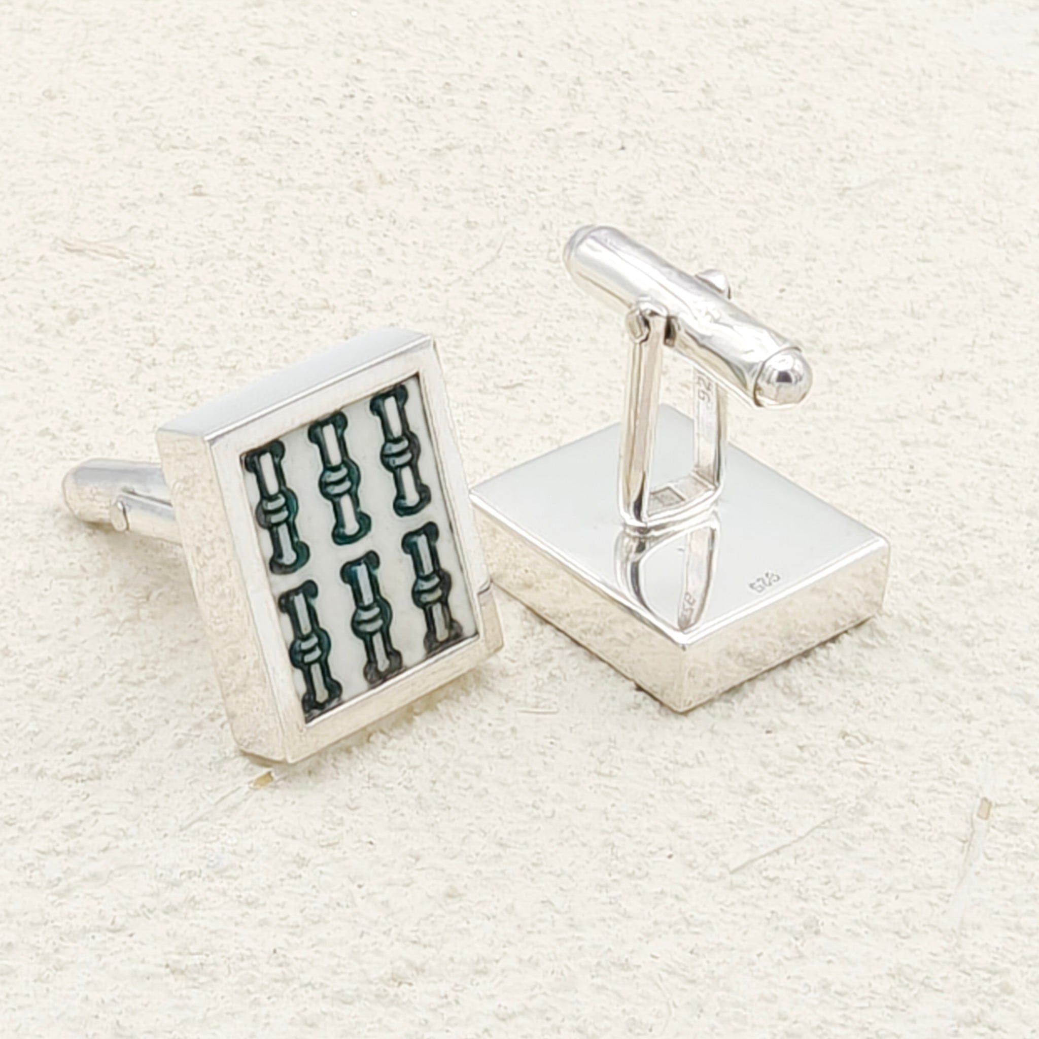Hepburn and Hughes Mahjong Rectangular Cufflinks | Chinese Game Gift | 18mm in Sterling Silver