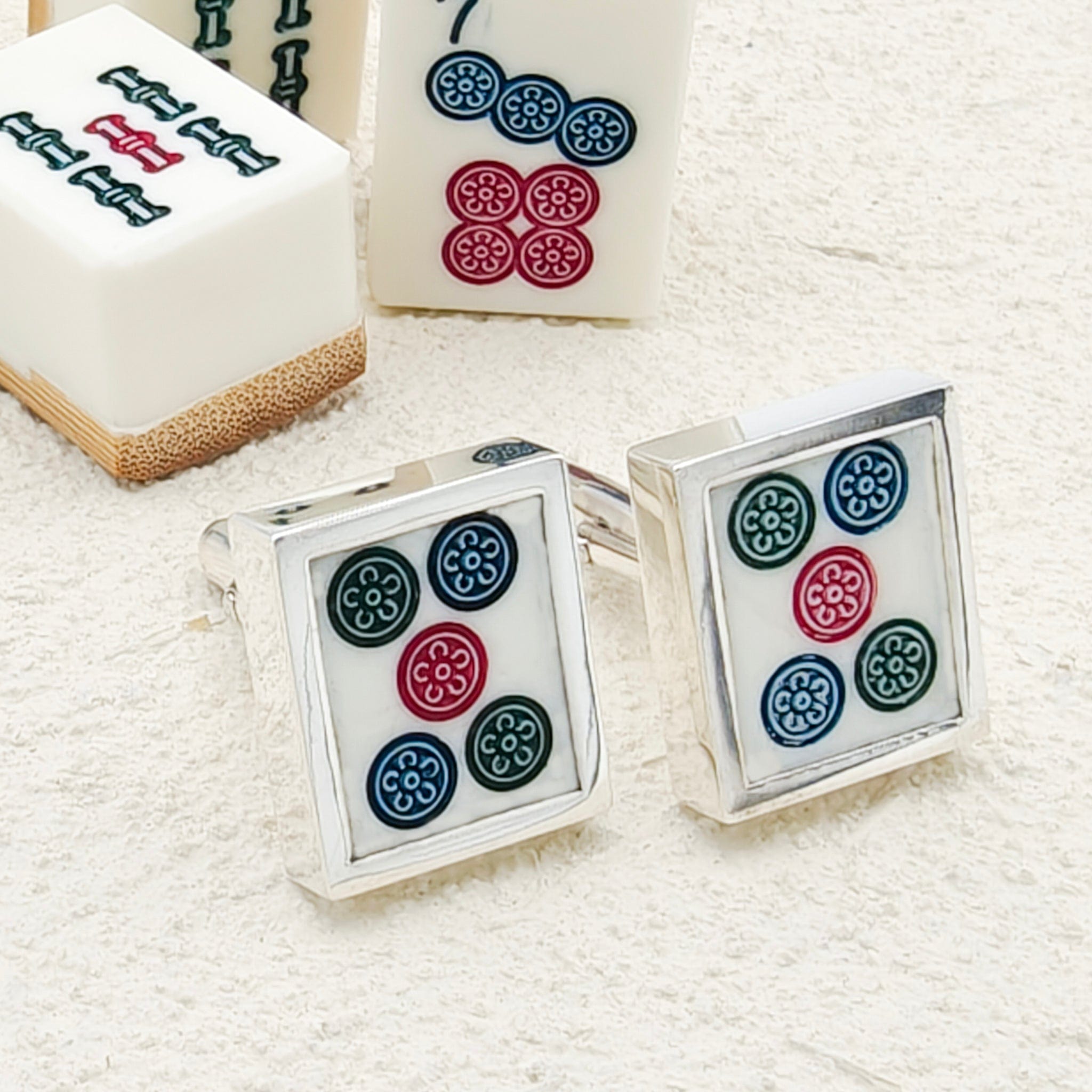 Hepburn and Hughes Mahjong Rectangular Cufflinks | Chinese Game Gift | 18mm in Sterling Silver