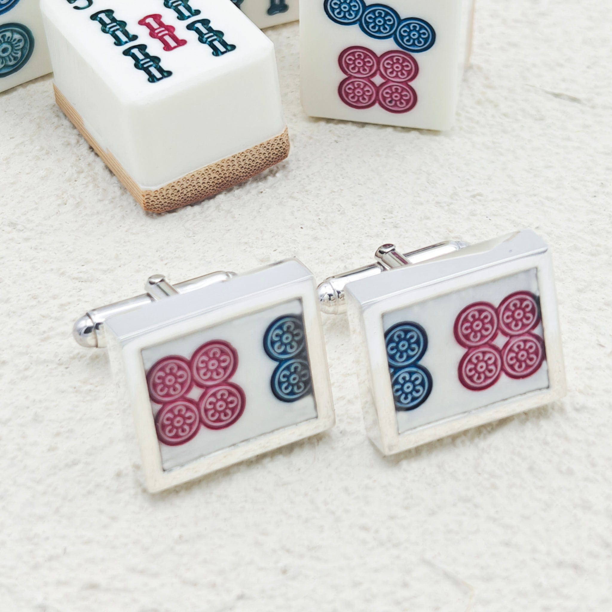 Hepburn and Hughes Mahjong Rectangular Cufflinks | Chinese Game Gift | 18mm in Sterling Silver