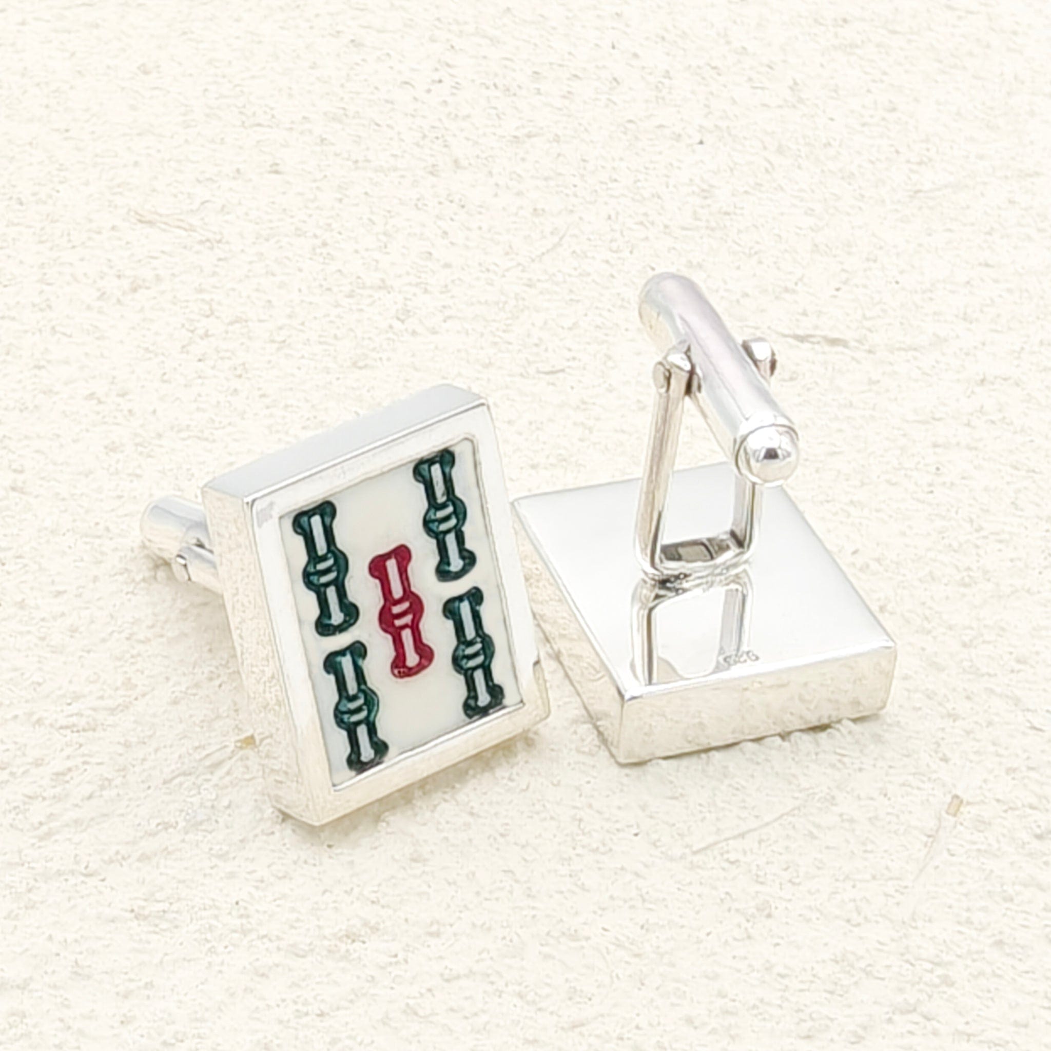 Hepburn and Hughes Mahjong Rectangular Cufflinks | Chinese Game Gift | 18mm in Sterling Silver