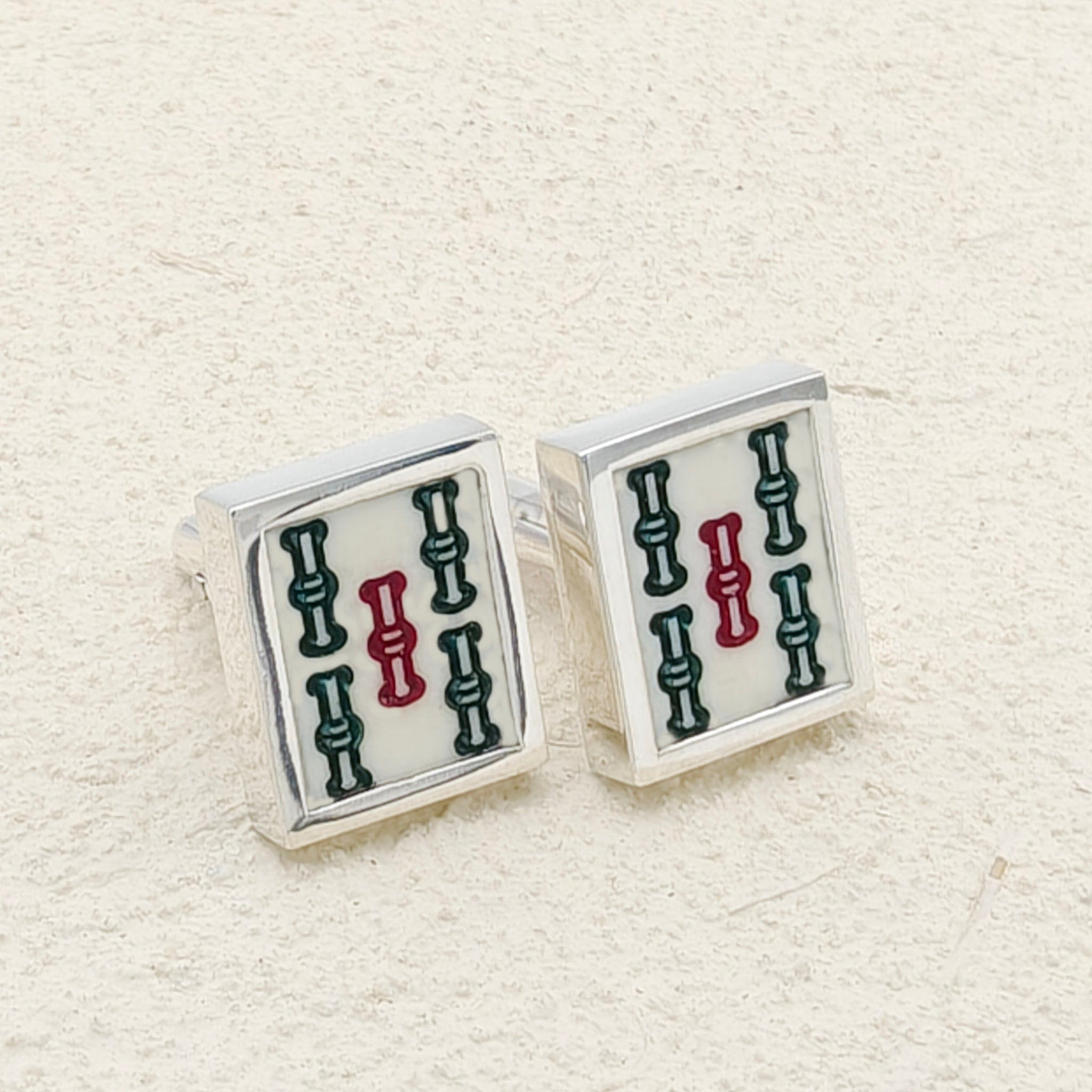 Hepburn and Hughes Mahjong Rectangular Cufflinks | Chinese Game Gift | 18mm in Sterling Silver