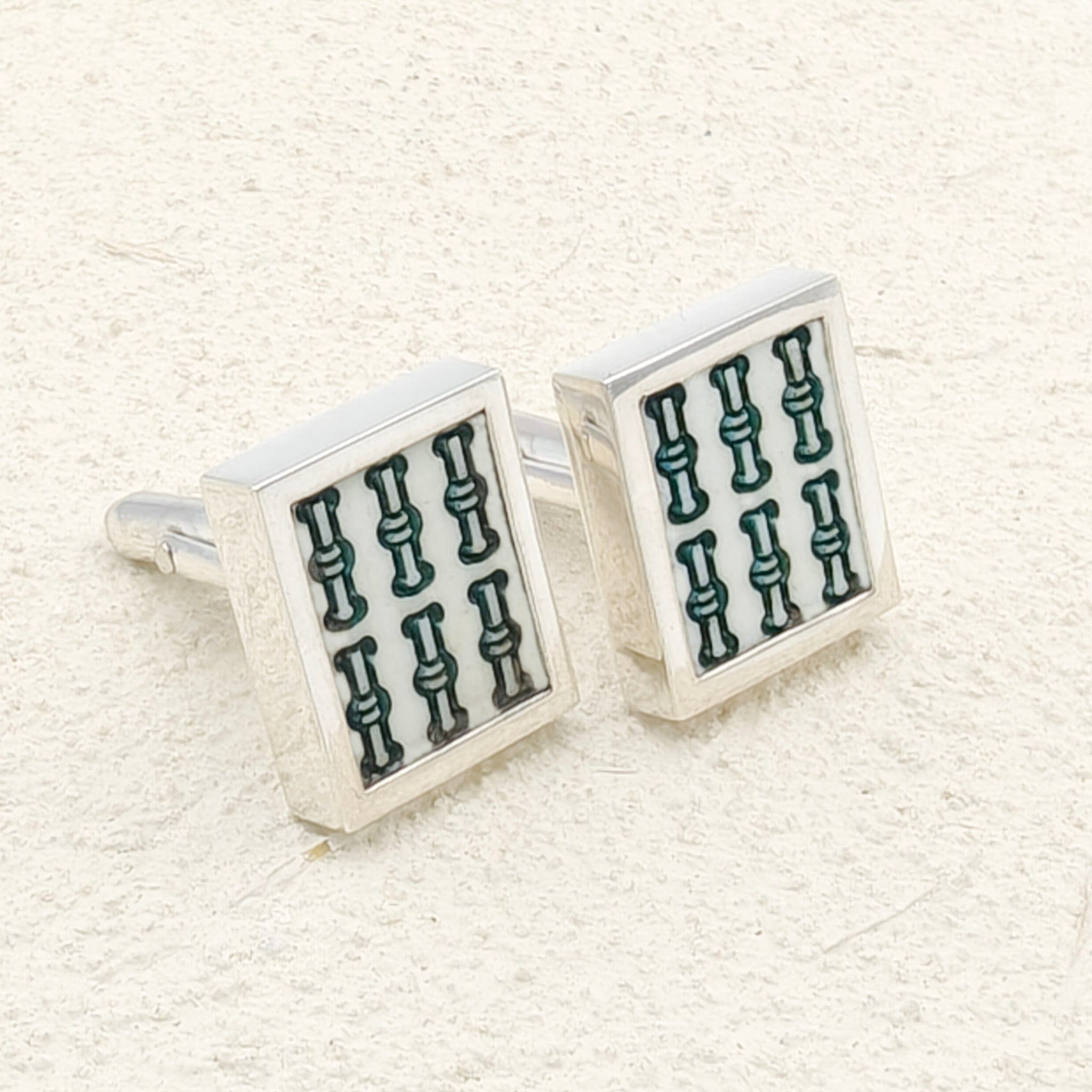 Hepburn and Hughes Mahjong Rectangular Cufflinks | Chinese Game Gift | 18mm in Sterling Silver