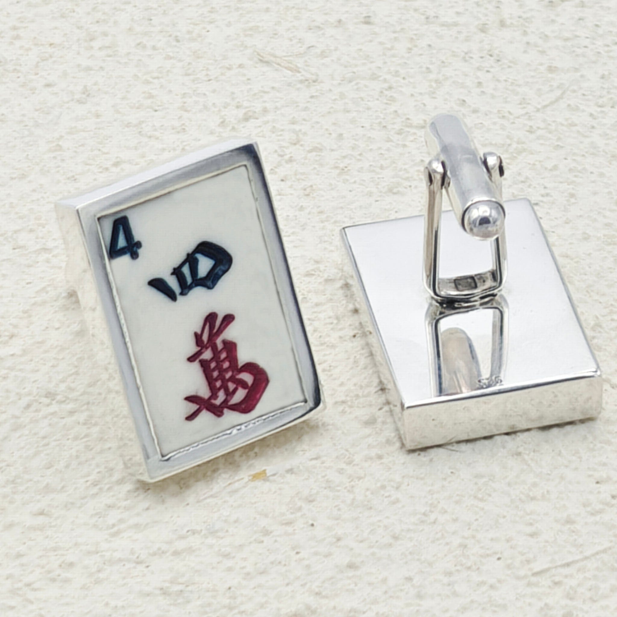 Hepburn and Hughes Mahjong Rectangular Cufflinks | Chinese Game Gift | 24mm in Sterling Silver