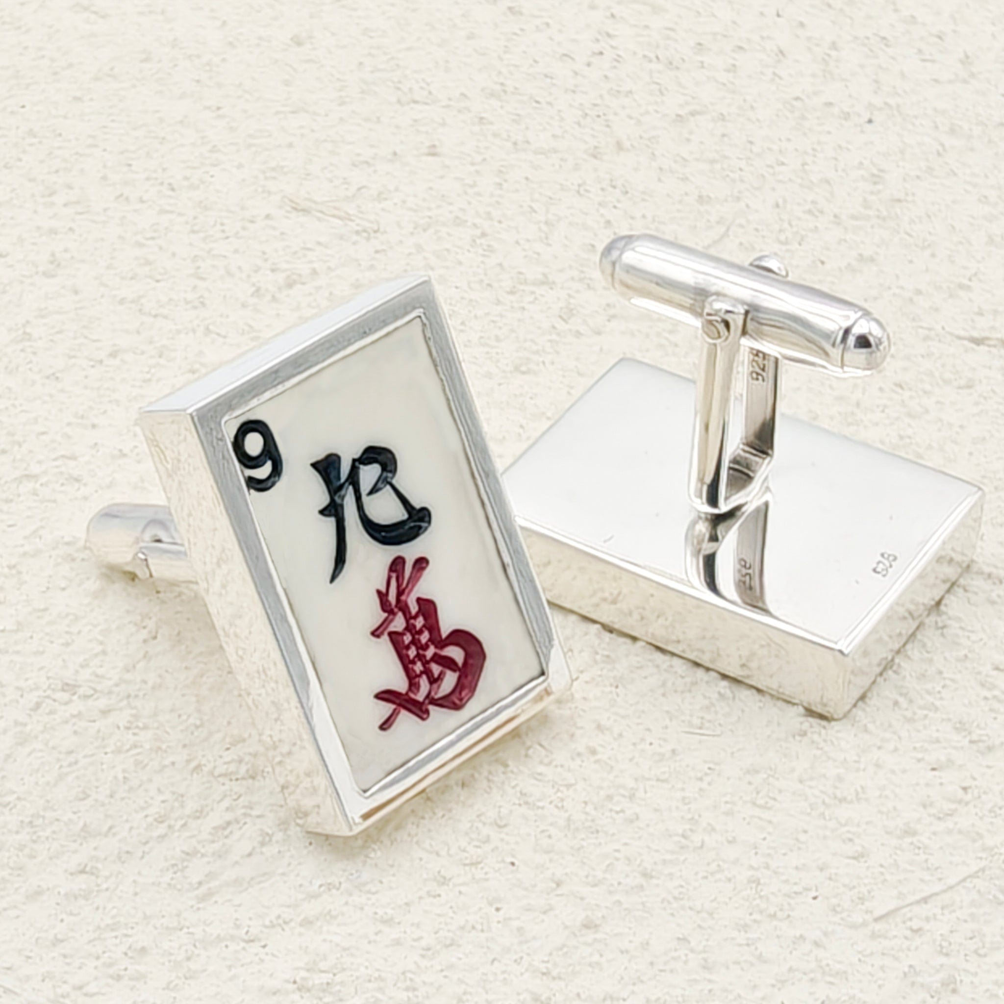 Hepburn and Hughes Mahjong Rectangular Cufflinks | Chinese Game Gift | 24mm in Sterling Silver