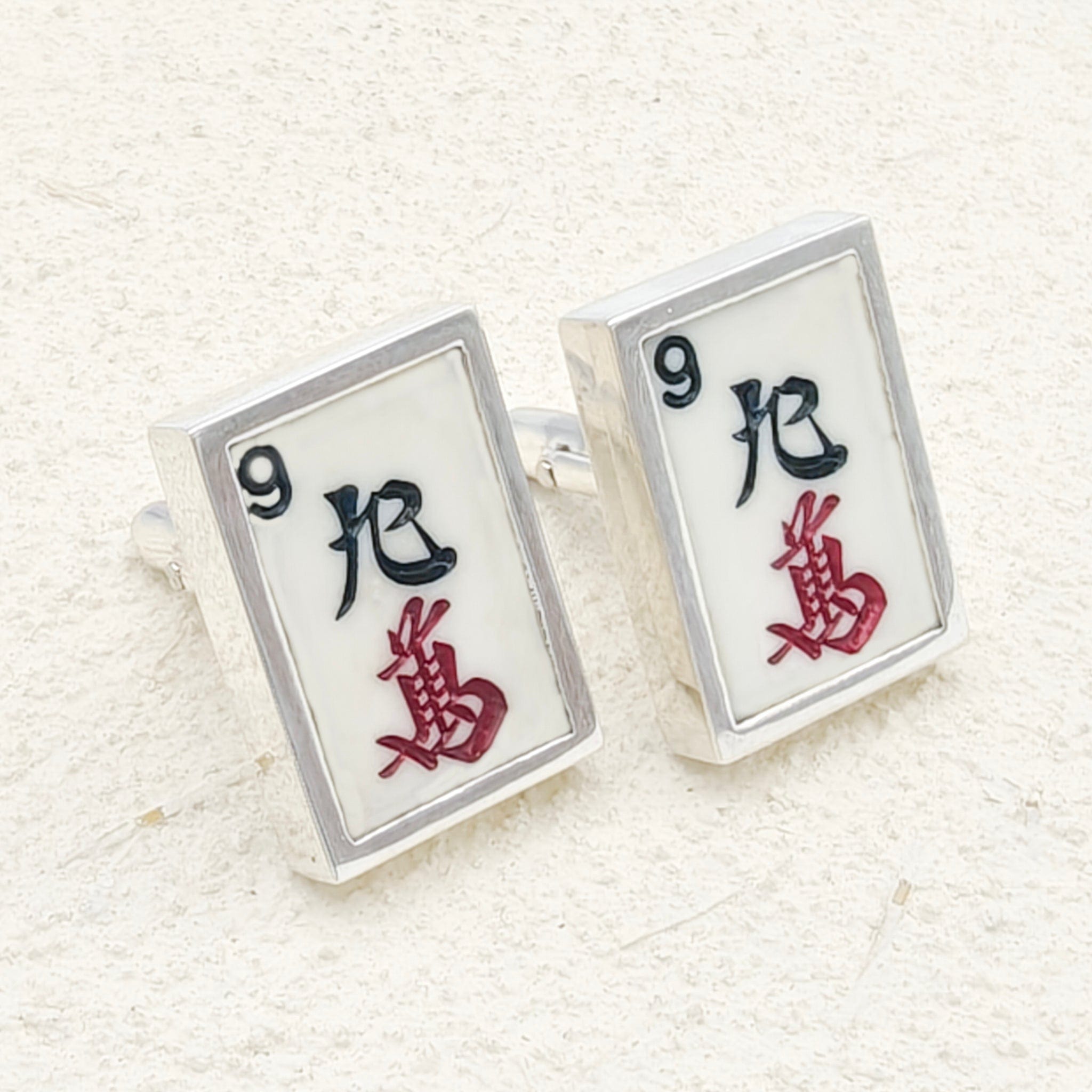 Hepburn and Hughes Mahjong Rectangular Cufflinks | Chinese Game Gift | 24mm in Sterling Silver