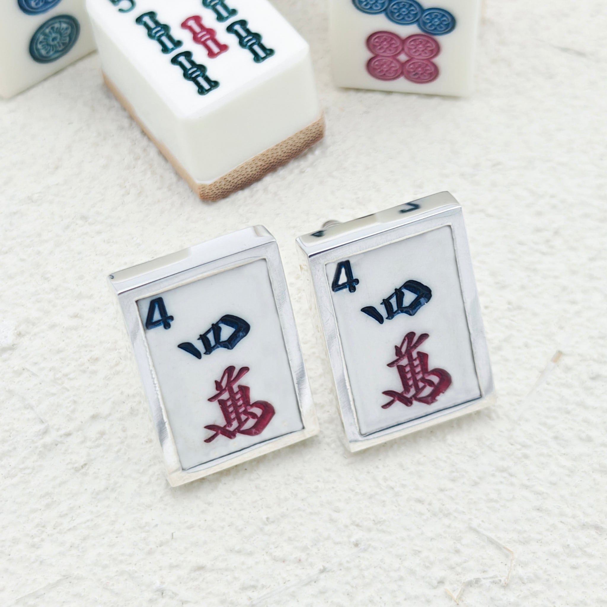 Hepburn and Hughes Mahjong Rectangular Cufflinks | Chinese Game Gift | 24mm in Sterling Silver