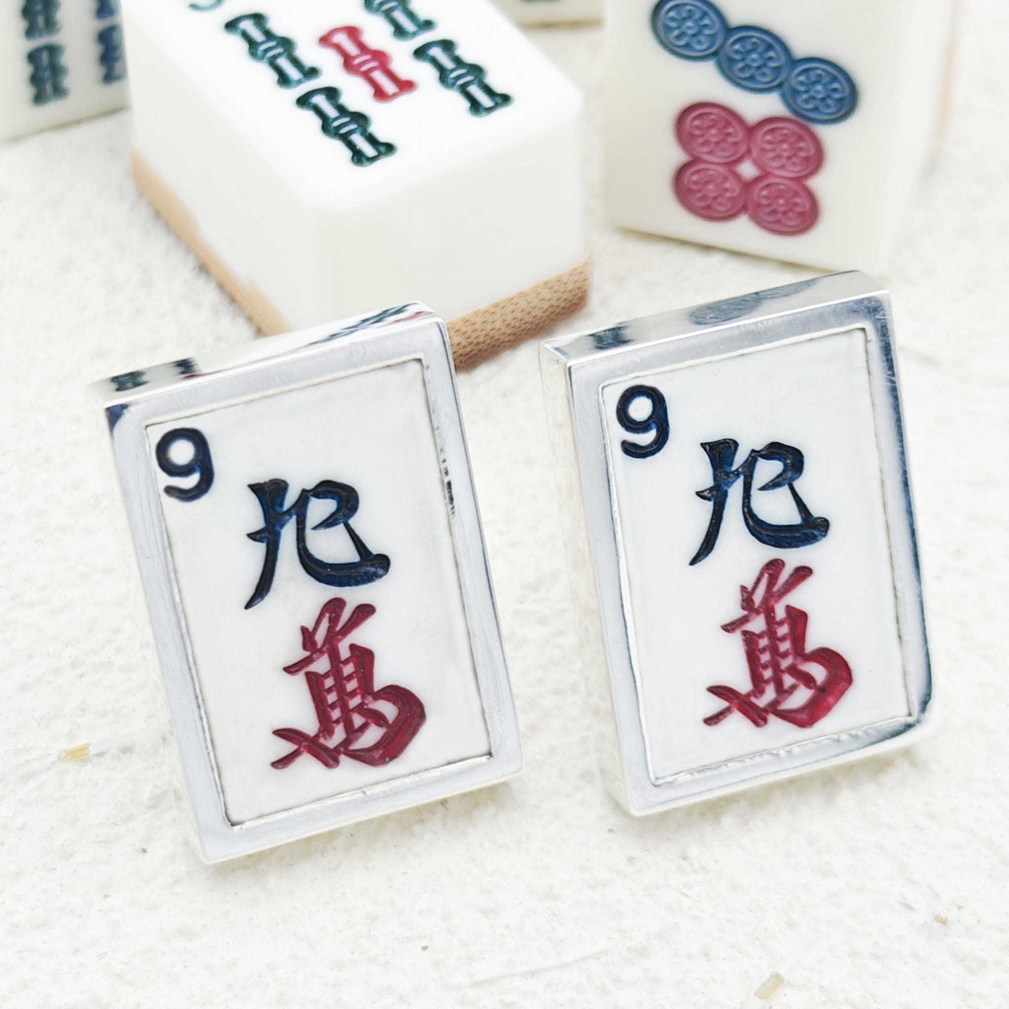 Hepburn and Hughes Mahjong Rectangular Cufflinks | Chinese Game Gift | 24mm in Sterling Silver
