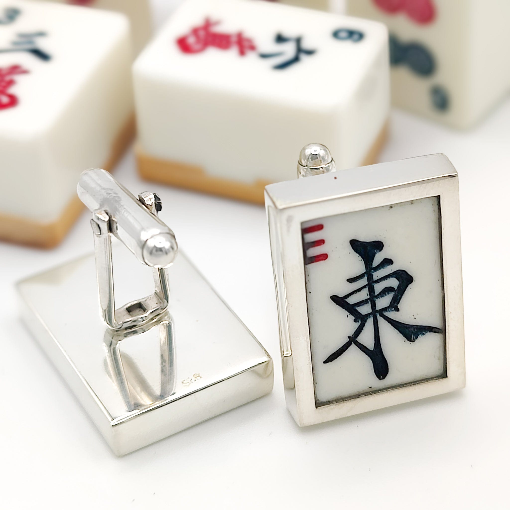 Hepburn and Hughes Mahjong Rectangular Cufflinks | Chinese Game Gift | Sterling Silver