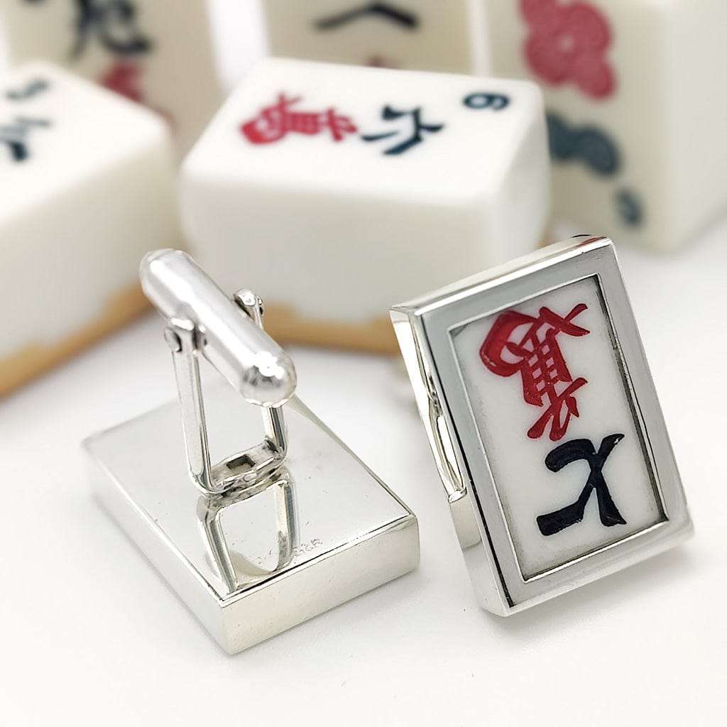 Hepburn and Hughes Mahjong Rectangular Cufflinks | Chinese Game Gift | Sterling Silver