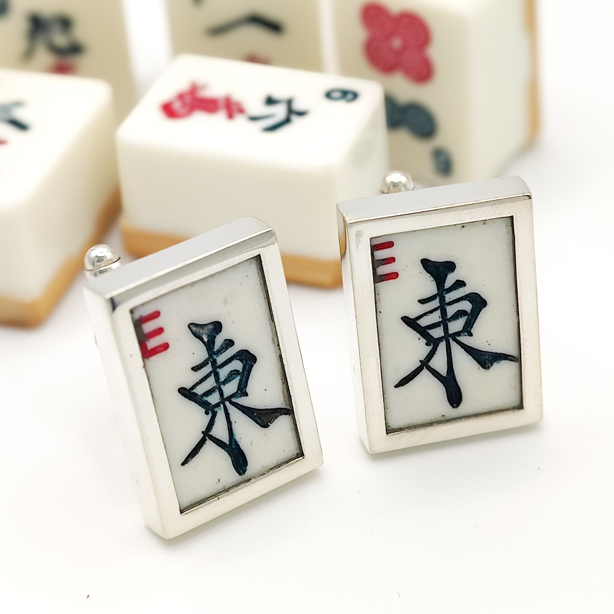 Hepburn and Hughes Mahjong Rectangular Cufflinks | Chinese Game Gift | Sterling Silver